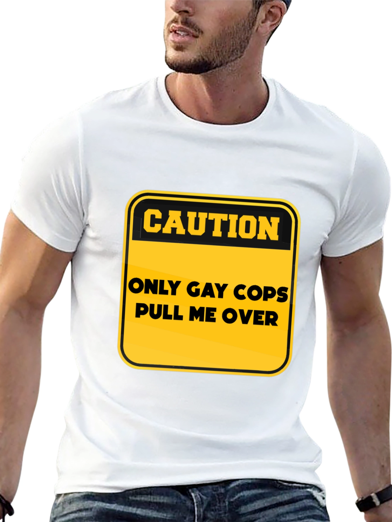 Caution: Only Gay Cops T-Shirt - Black Cotton Tee