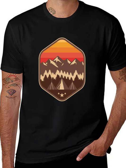 Mens Camping Adventure Graphic Tee - Black