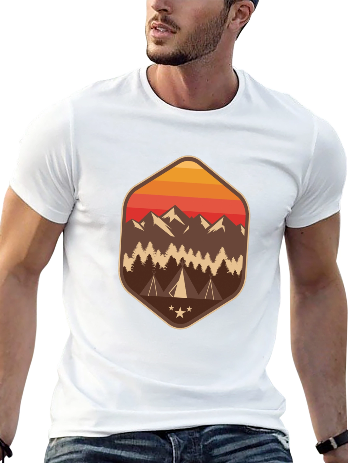Mens Camping Adventure Graphic Tee - Black