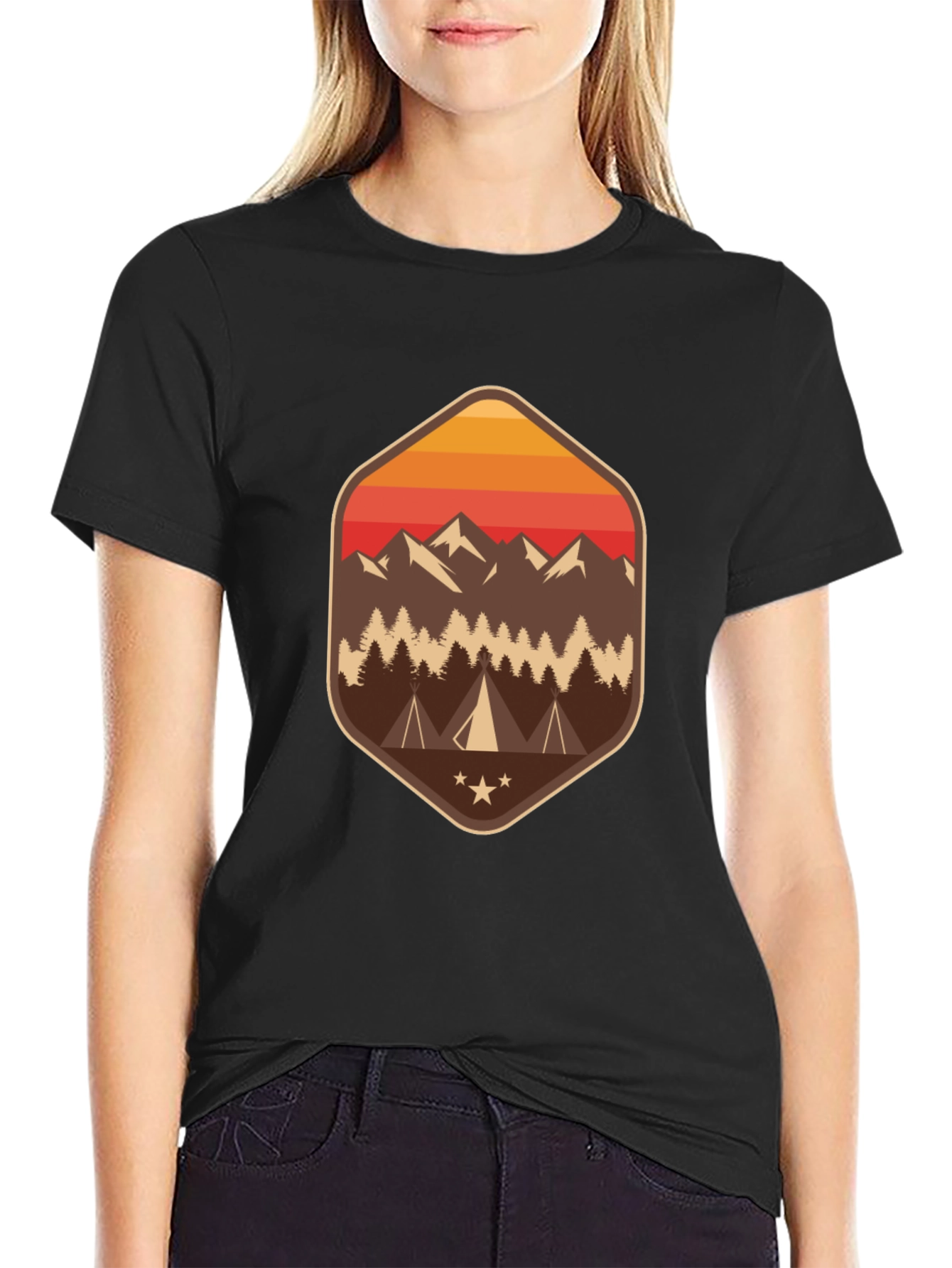 Mens Camping Adventure Graphic Tee - Black