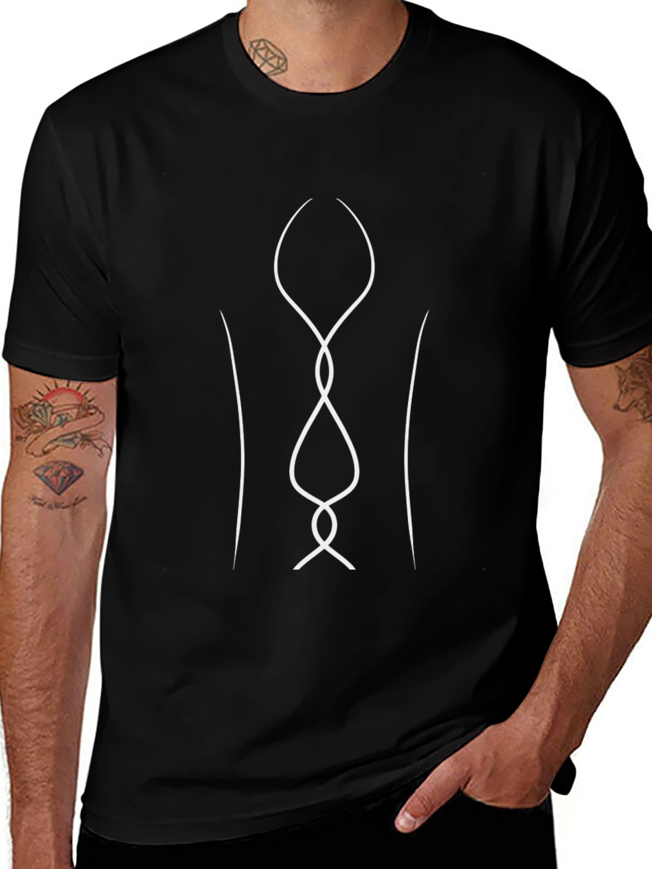 Abstract Line Art Graphic Tee - Black