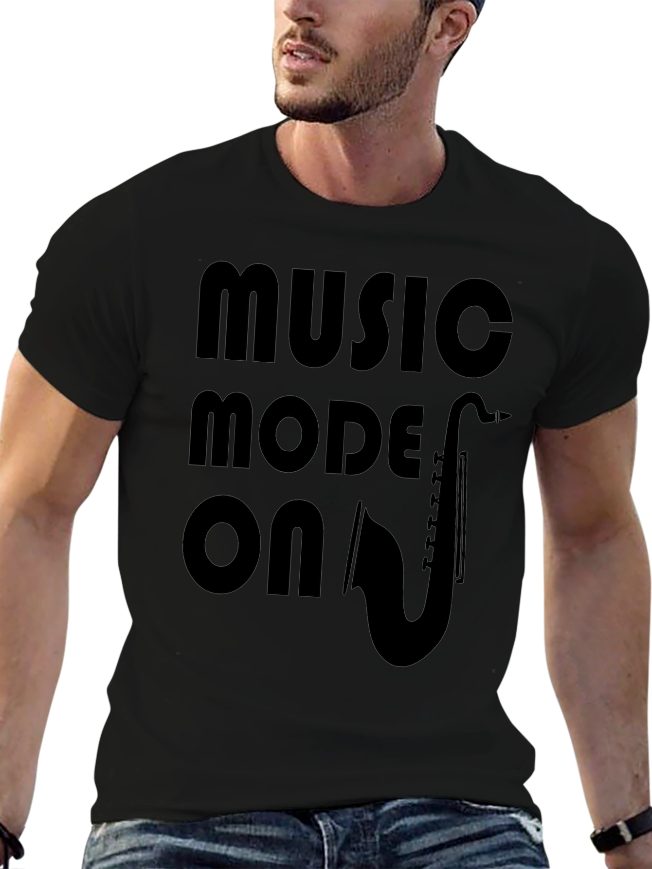 Music Mode On Graphic Tee - Saxophone Design