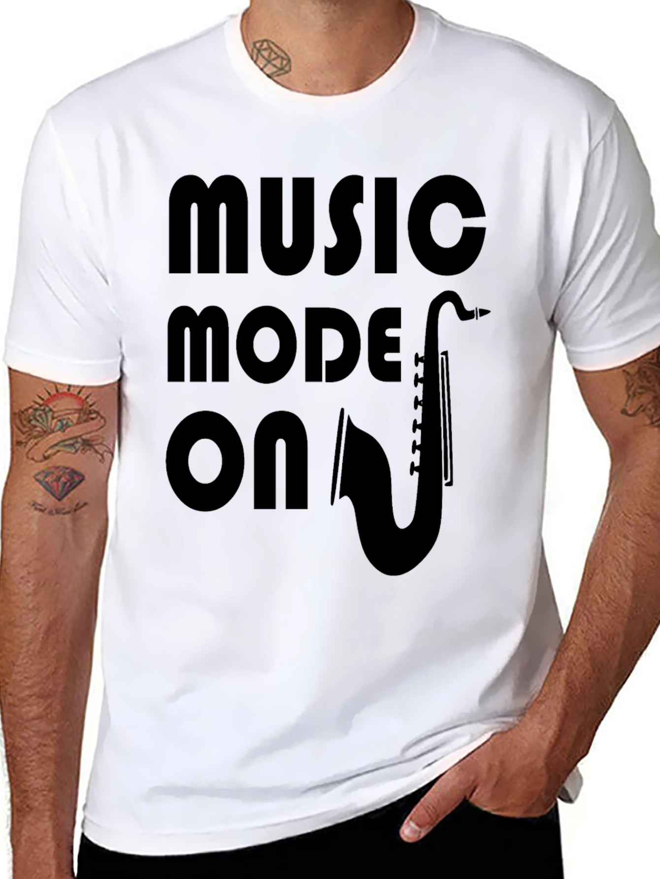 Music Mode On Graphic Tee - Saxophone Design