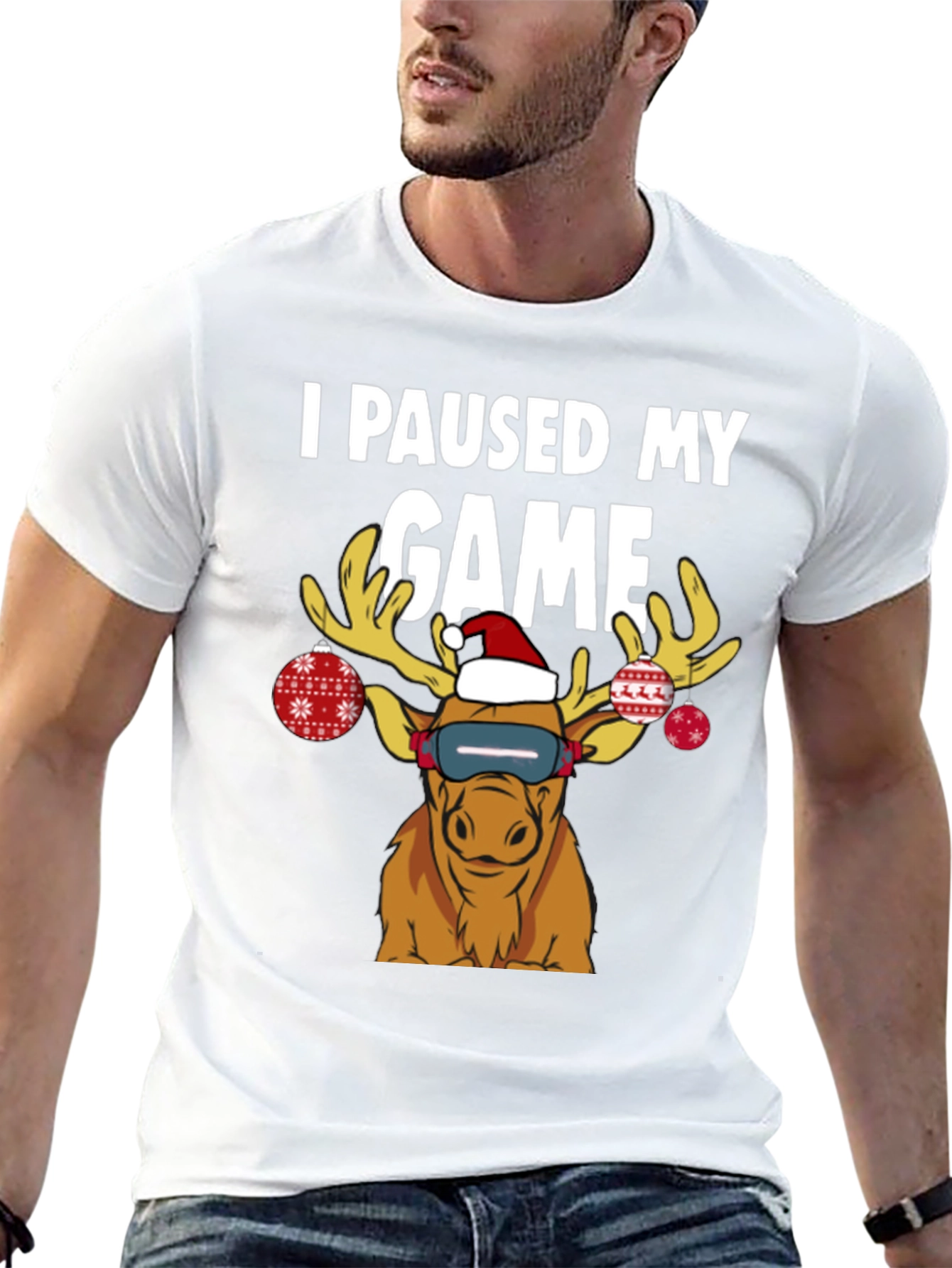 I Paused My Game Funny Christmas Moose T-Shirt