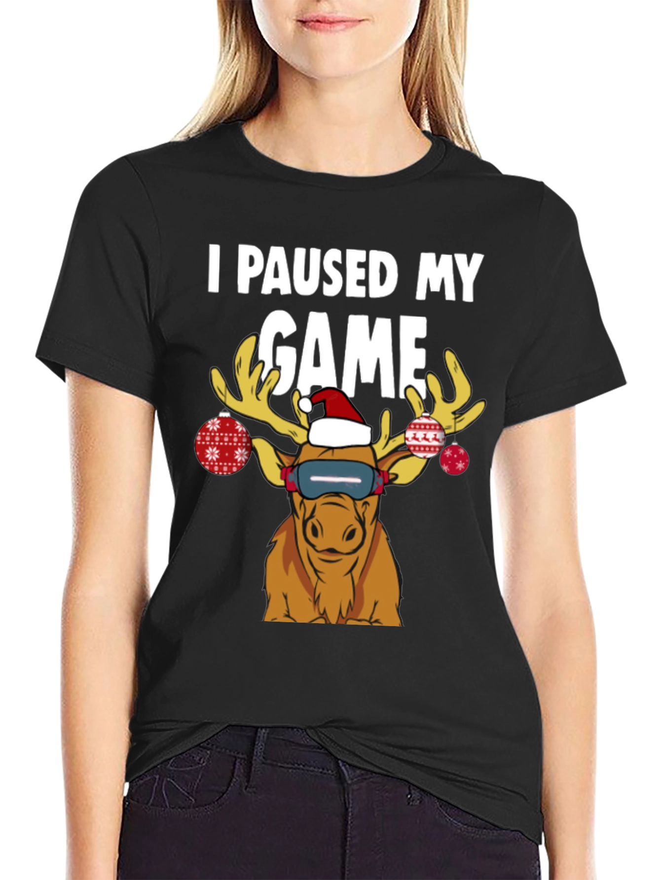 I Paused My Game Funny Christmas Moose T-Shirt