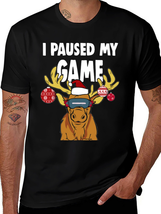 I Paused My Game Funny Christmas Moose T-Shirt