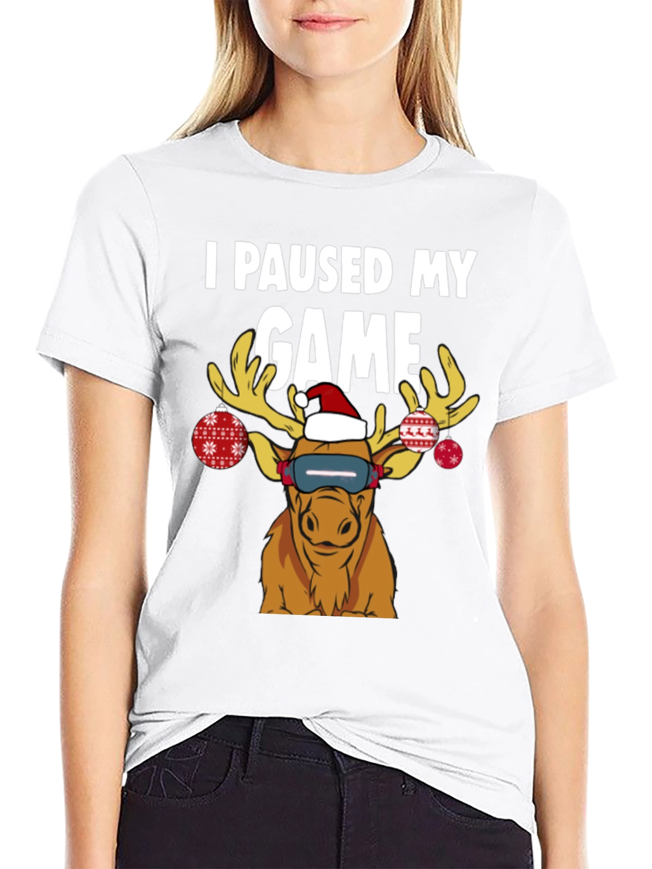 I Paused My Game Funny Christmas Moose T-Shirt