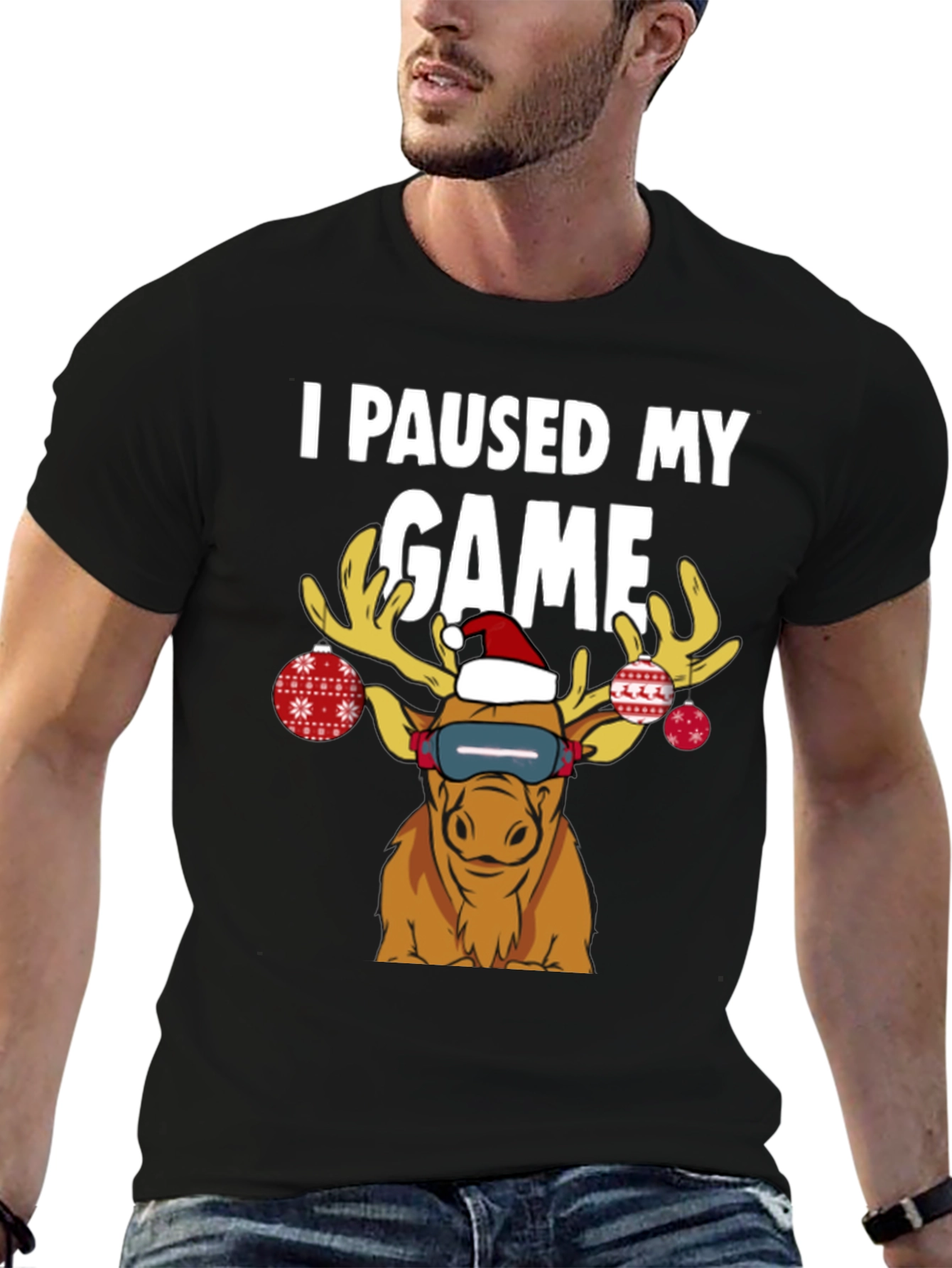 I Paused My Game Funny Christmas Moose T-Shirt
