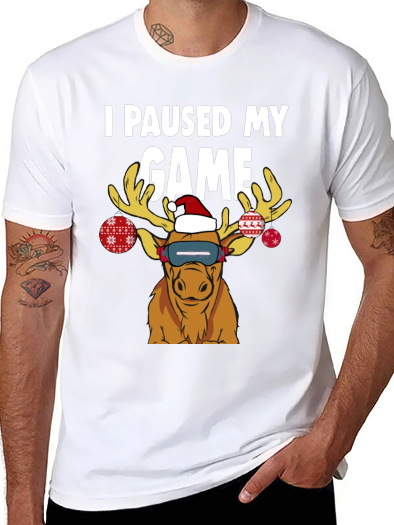 I Paused My Game Funny Christmas Moose T-Shirt