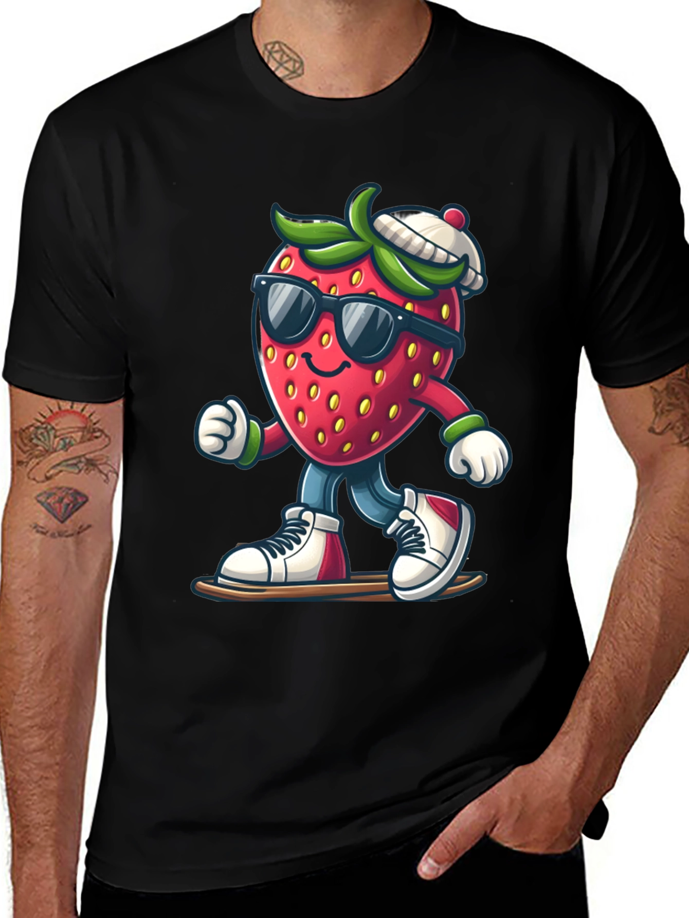 Cool Strawberry Graphic Tee - Black