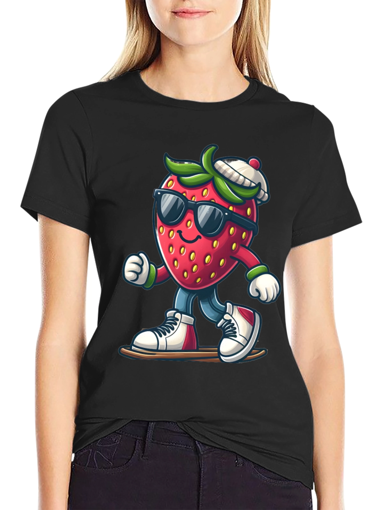 Cool Strawberry Graphic Tee - Black