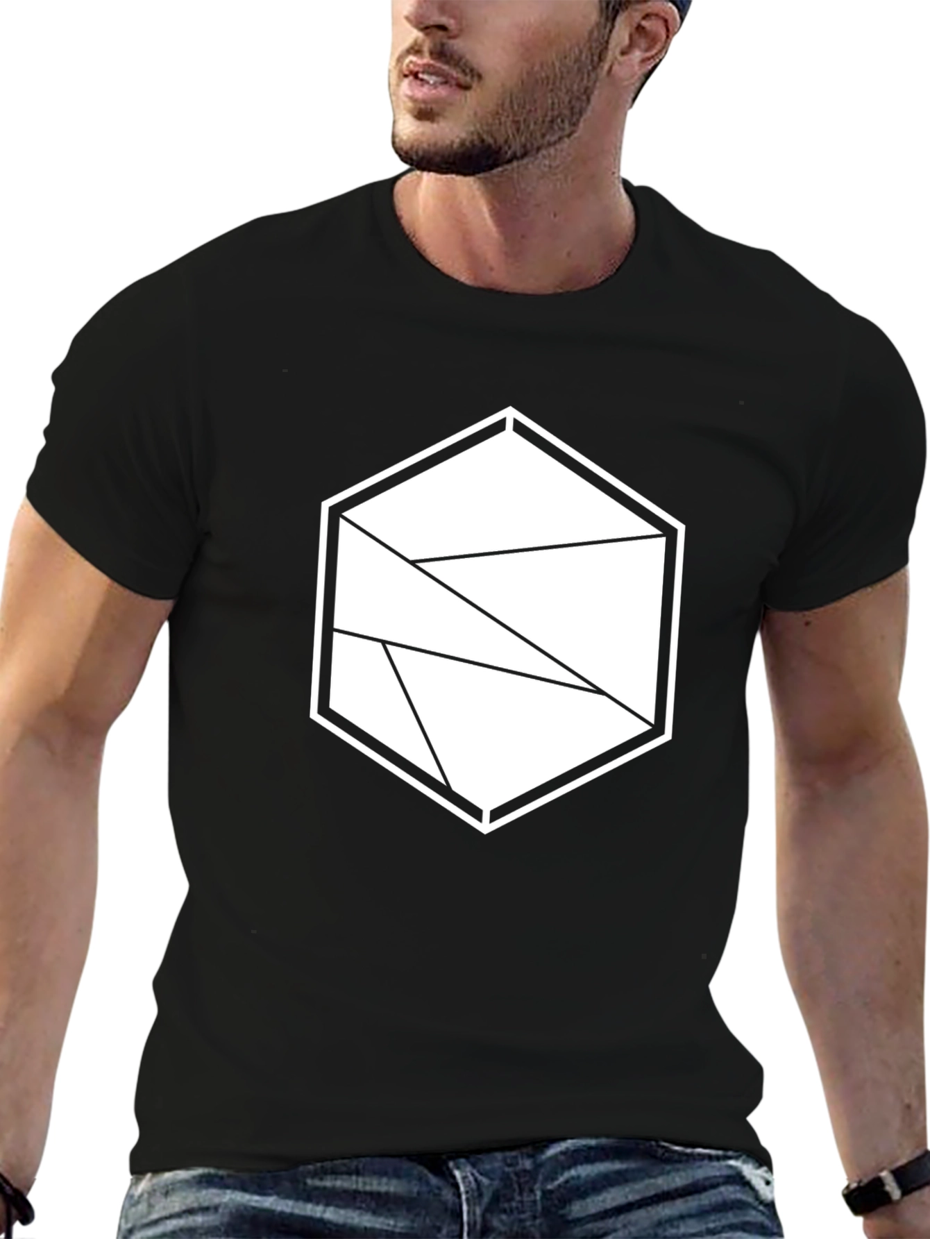 Geometric Hexagon Black T-Shirt - Modern Graphic Tee