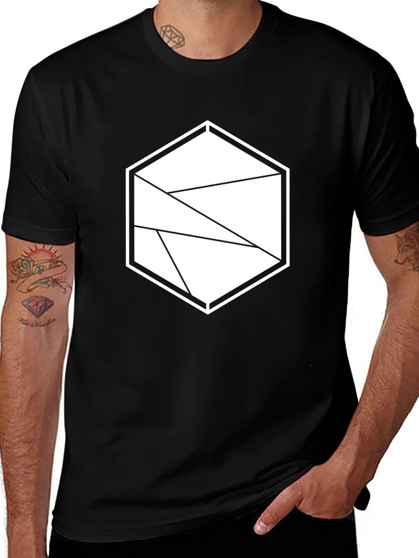 Geometric Hexagon Black T-Shirt - Modern Graphic Tee