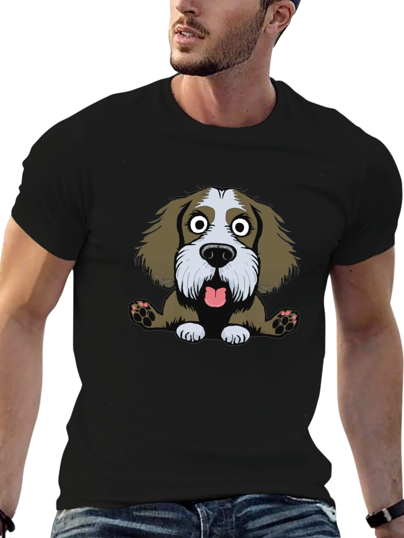 Funny Dog Cartoon Black T-Shirt