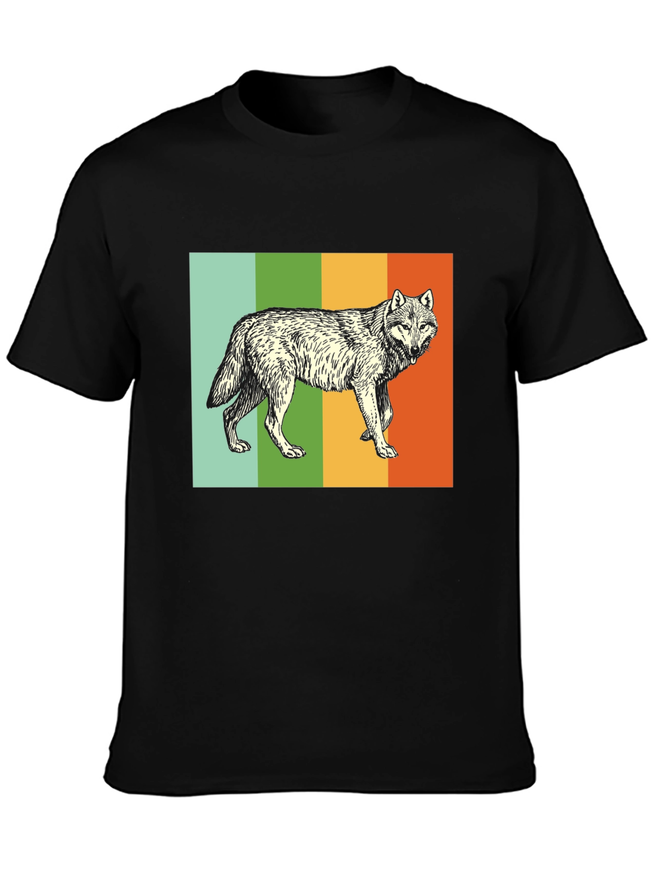 Retro Wolf Graphic Tee - Black Cotton Blend T-Shirt