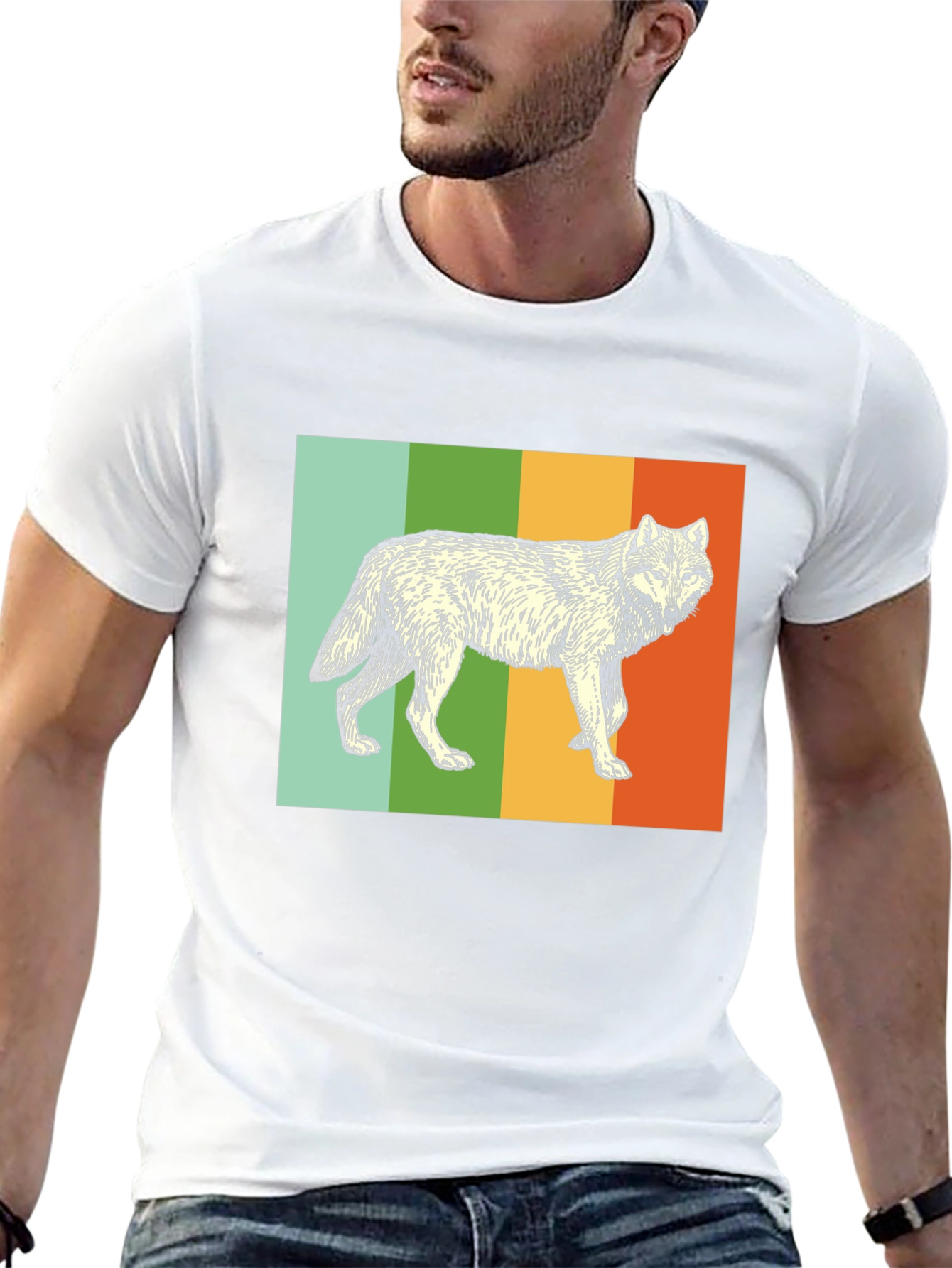 Retro Wolf Graphic Tee - Black Cotton Blend T-Shirt