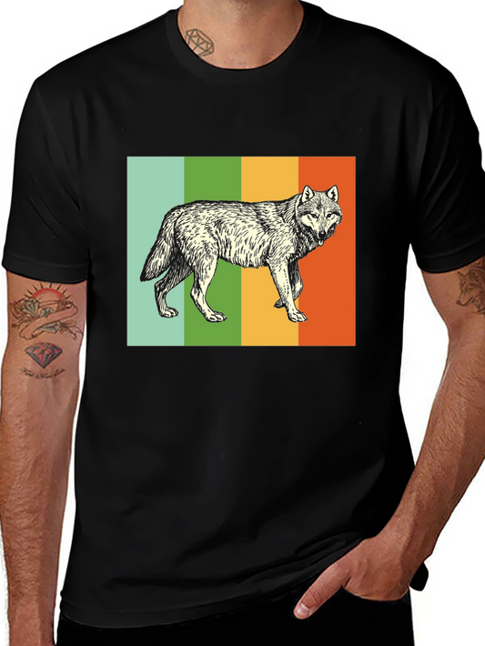 Retro Wolf Graphic Tee - Black Cotton Blend T-Shirt