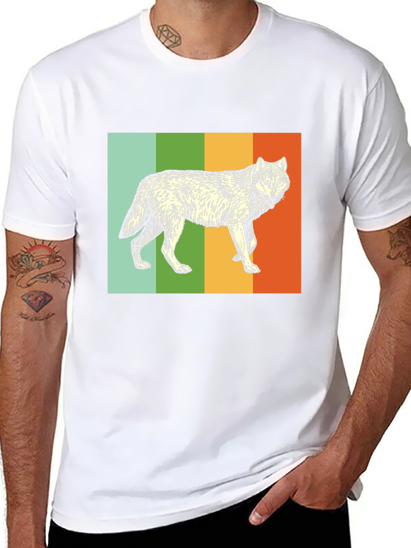 Retro Wolf Graphic Tee - Black Cotton Blend T-Shirt