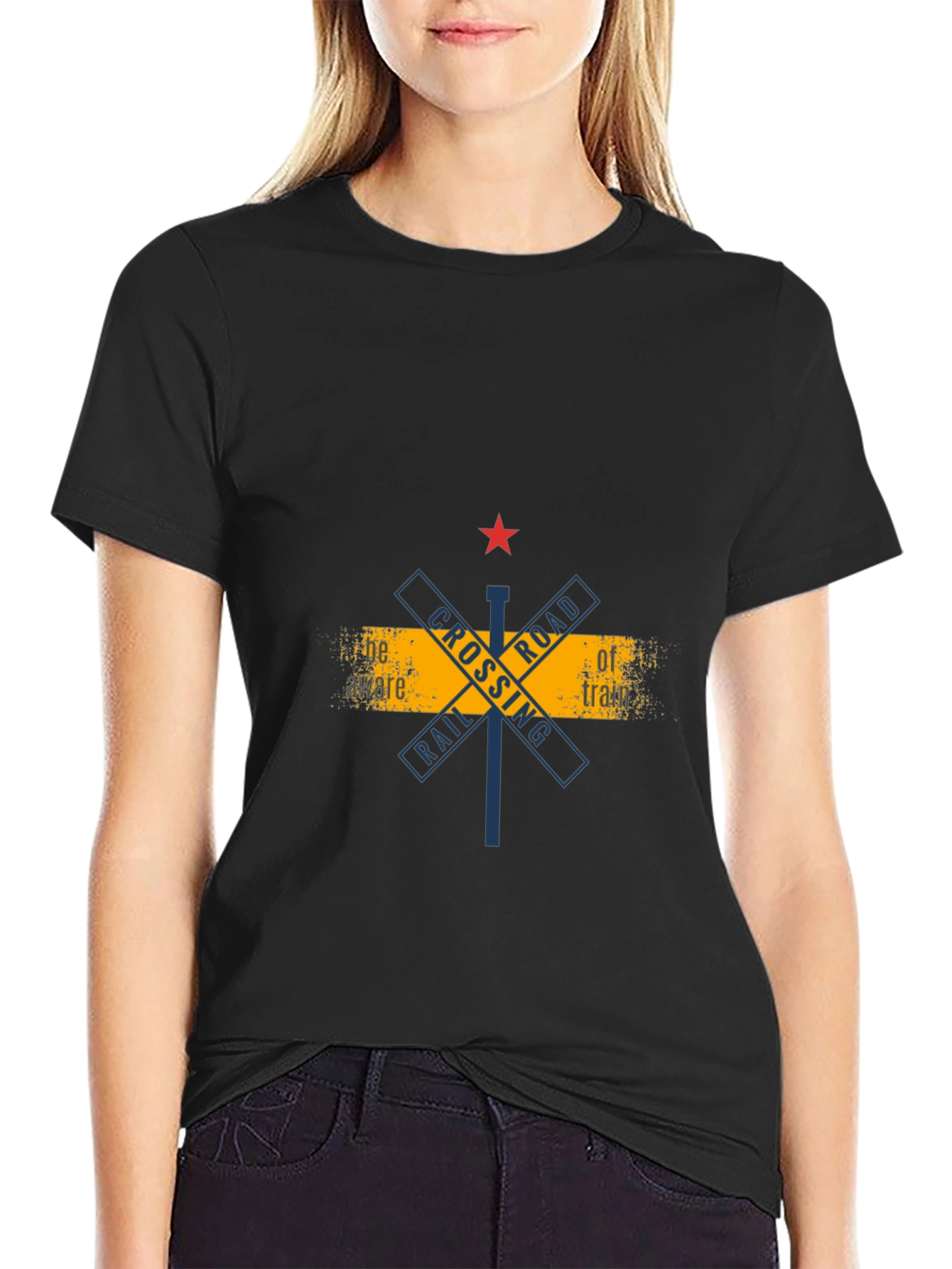Railroad Crossing Graphic Tee - Black