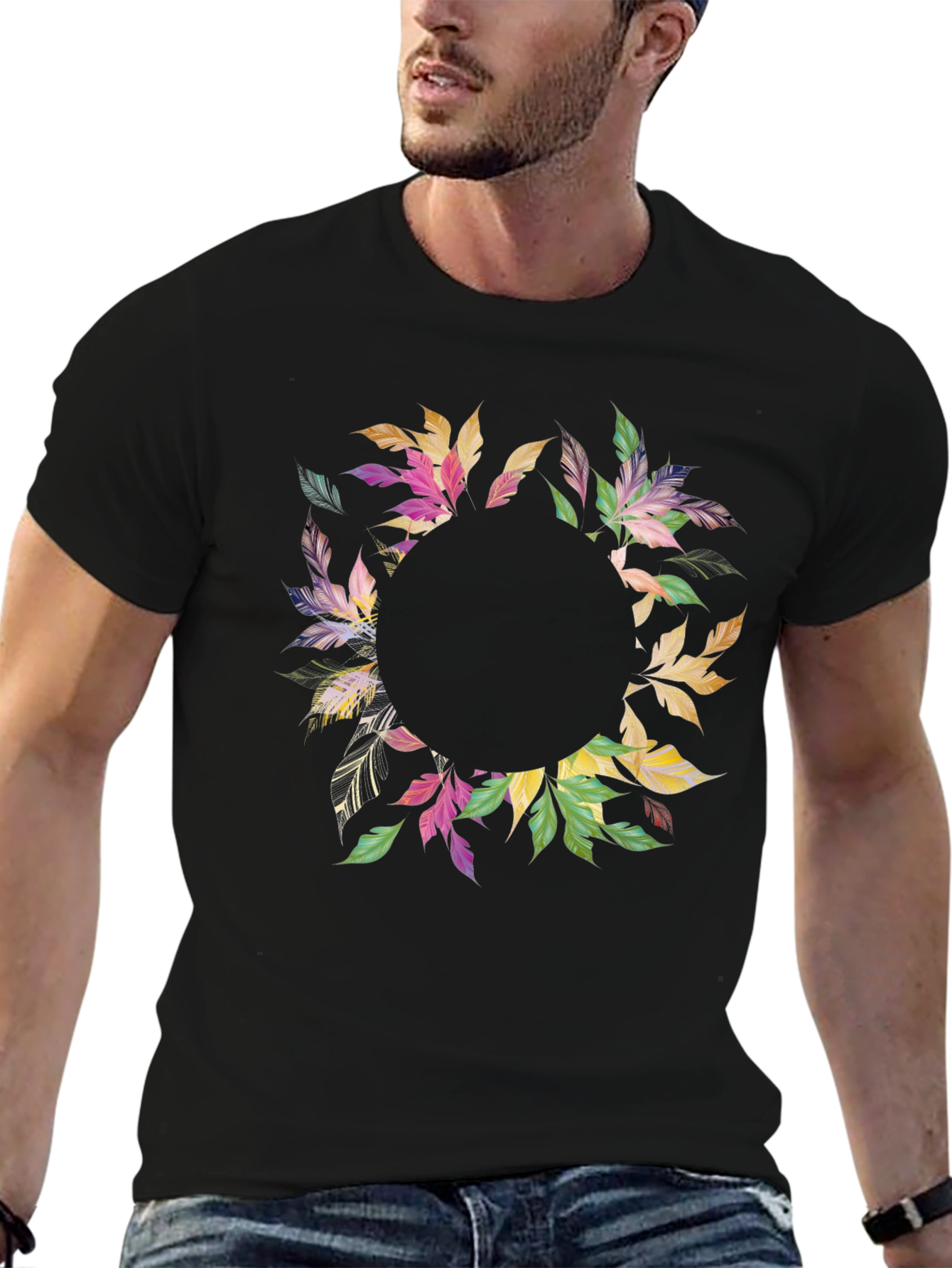 Floral Wreath Black T-Shirt