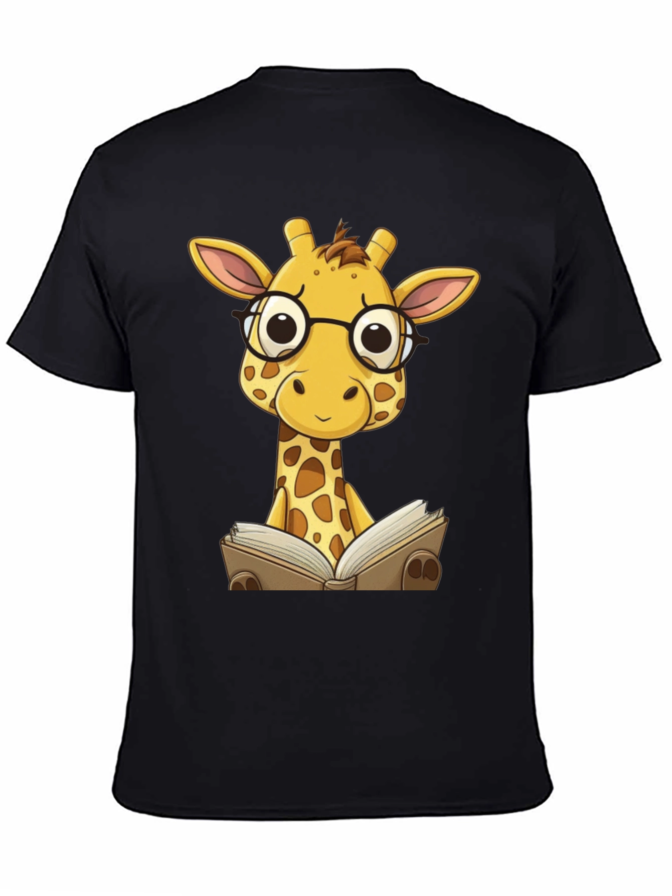 Giraffe Reading Black T-Shirt
