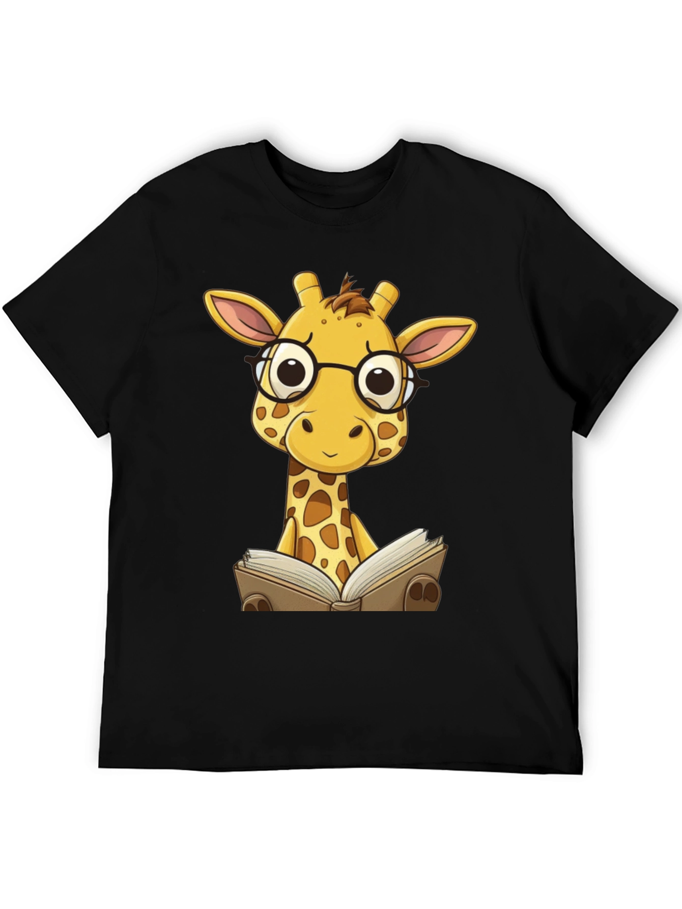 Giraffe Reading Black T-Shirt