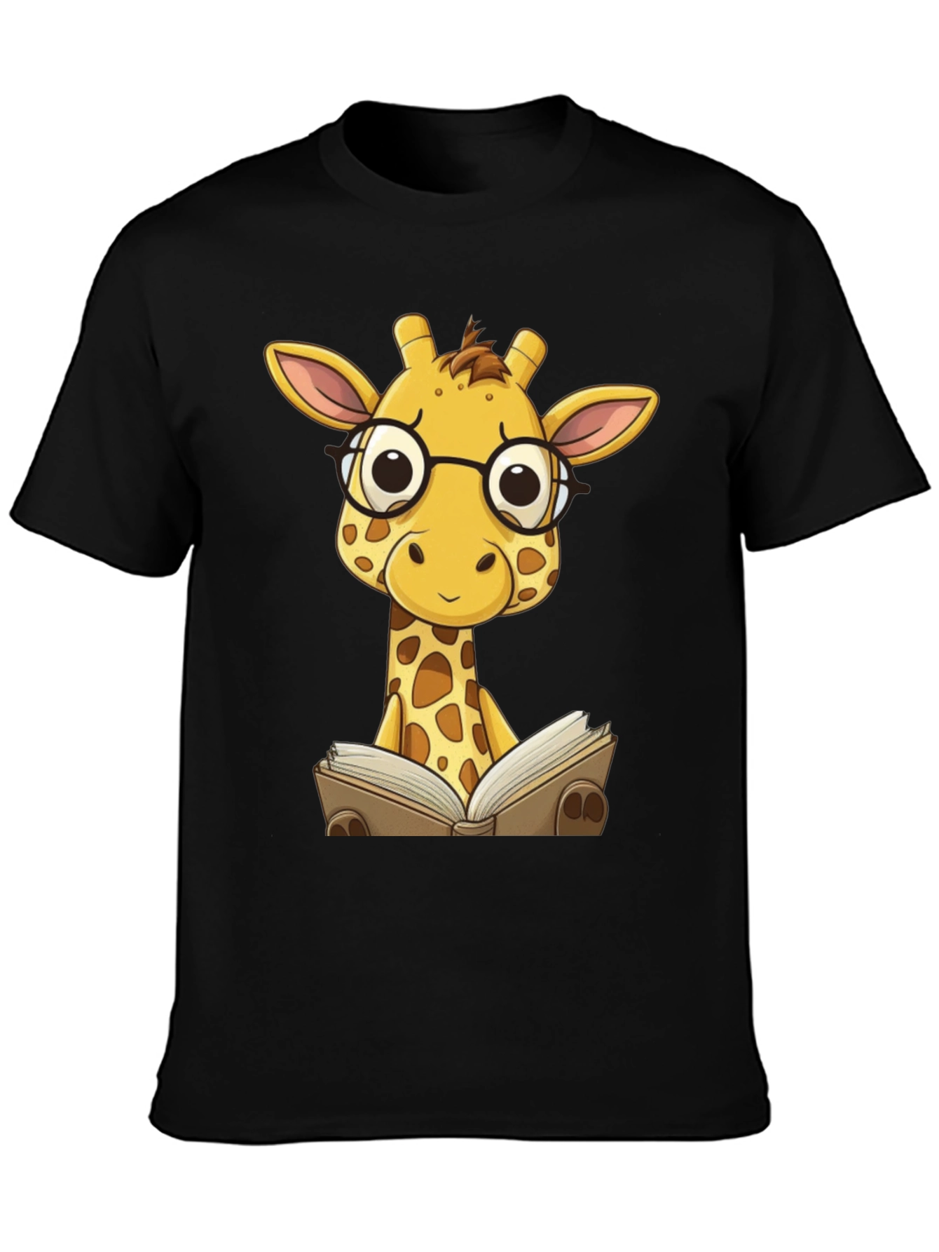 Giraffe Reading Black T-Shirt