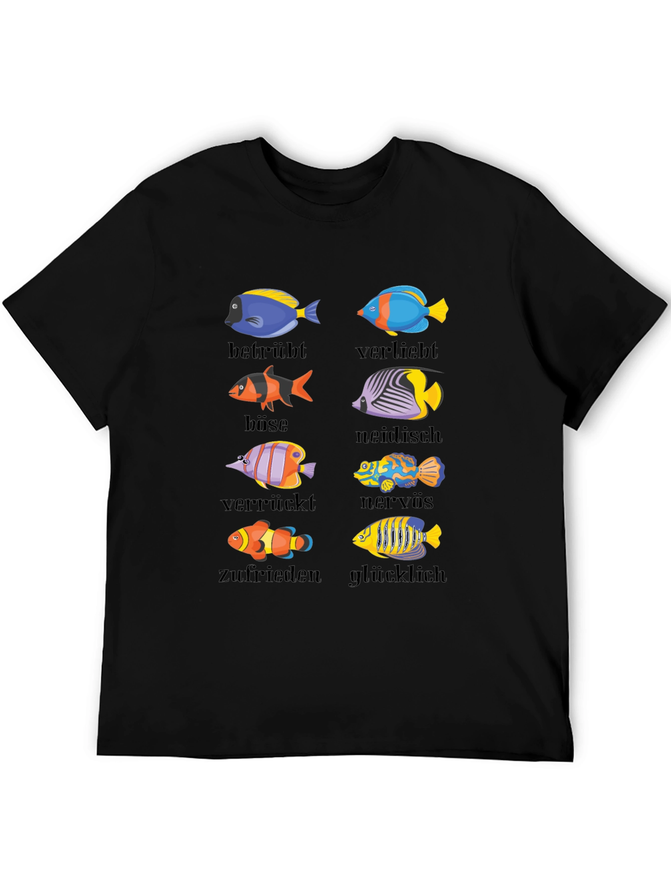Humorous Emotion Fish Graphic T-Shirt - German Text