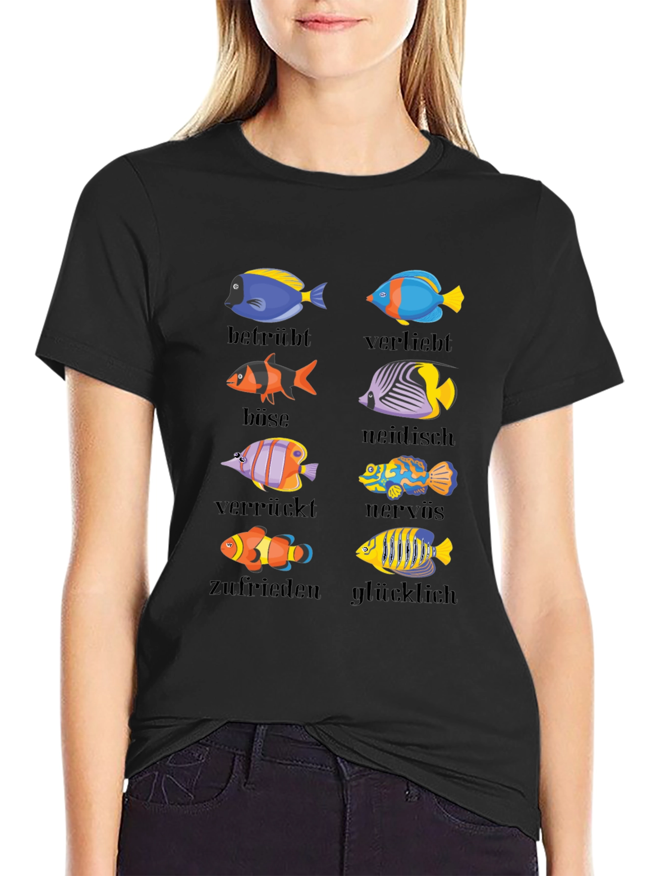 Humorous Emotion Fish Graphic T-Shirt - German Text