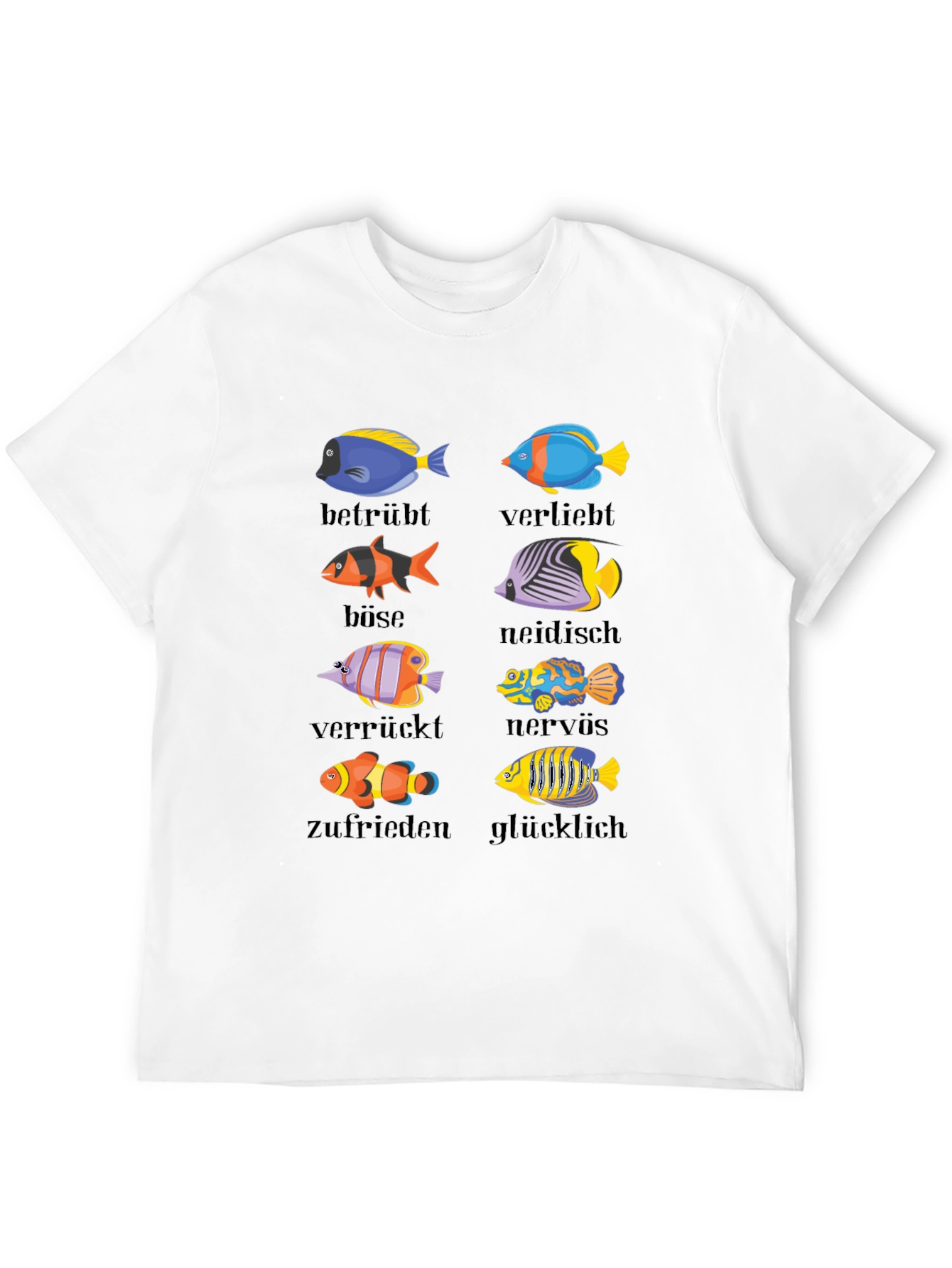 Humorous Emotion Fish Graphic T-Shirt - German Text