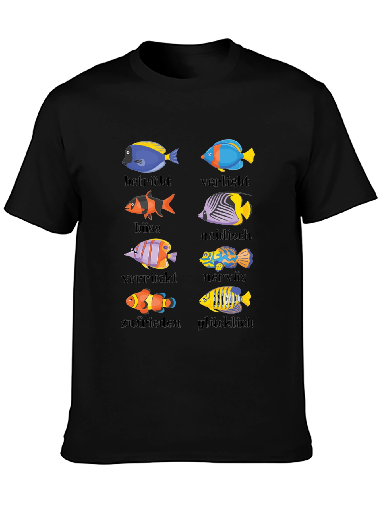 Humorous Emotion Fish Graphic T-Shirt - German Text