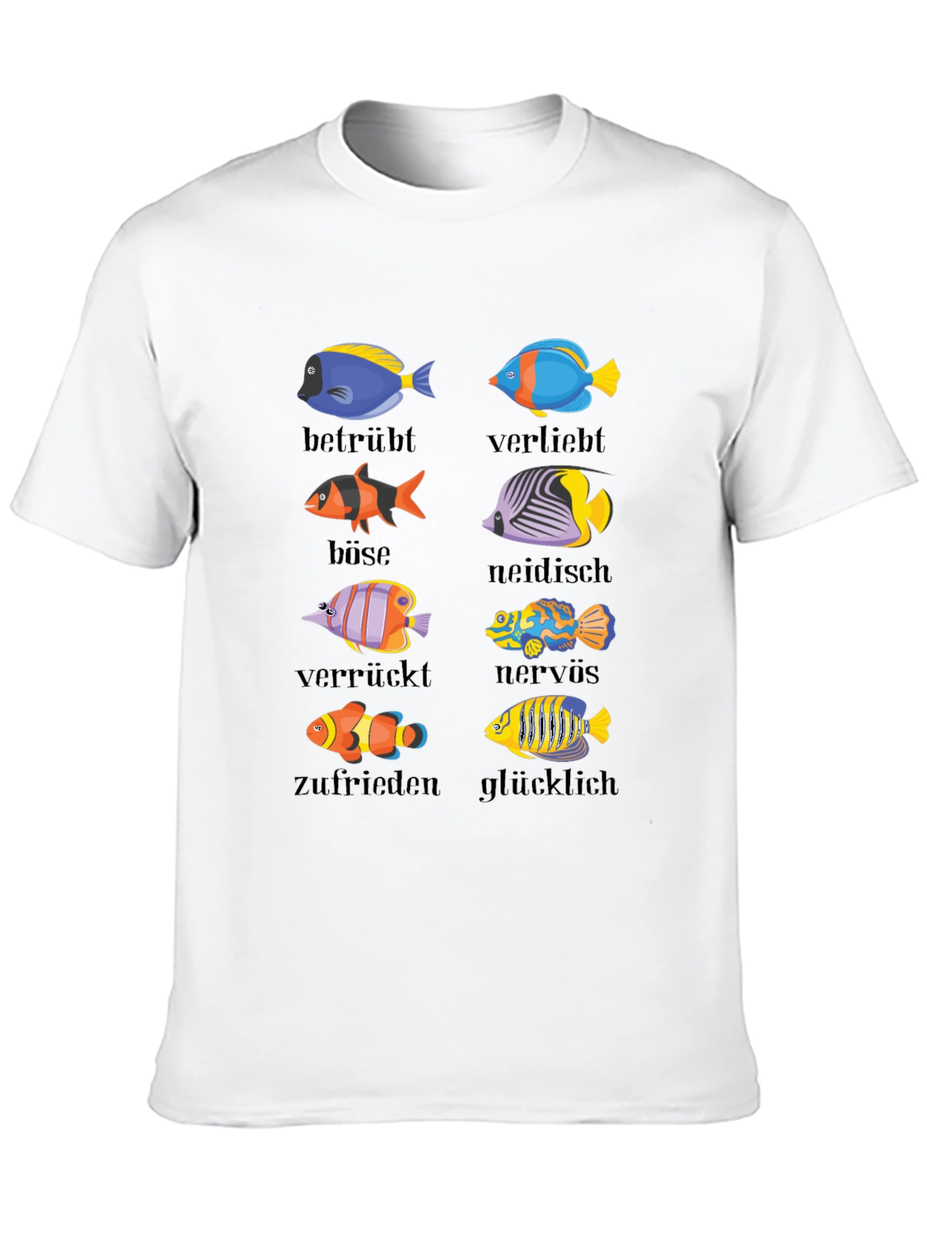 Humorous Emotion Fish Graphic T-Shirt - German Text