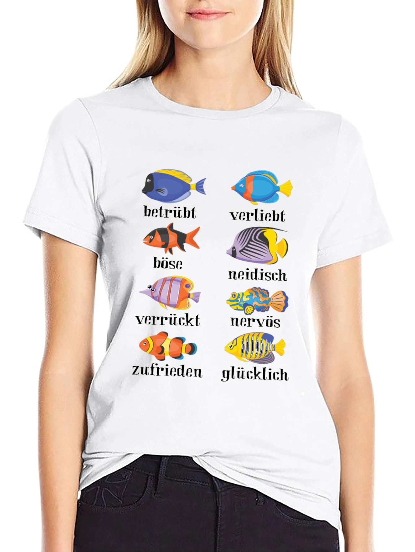 Humorous Emotion Fish Graphic T-Shirt - German Text