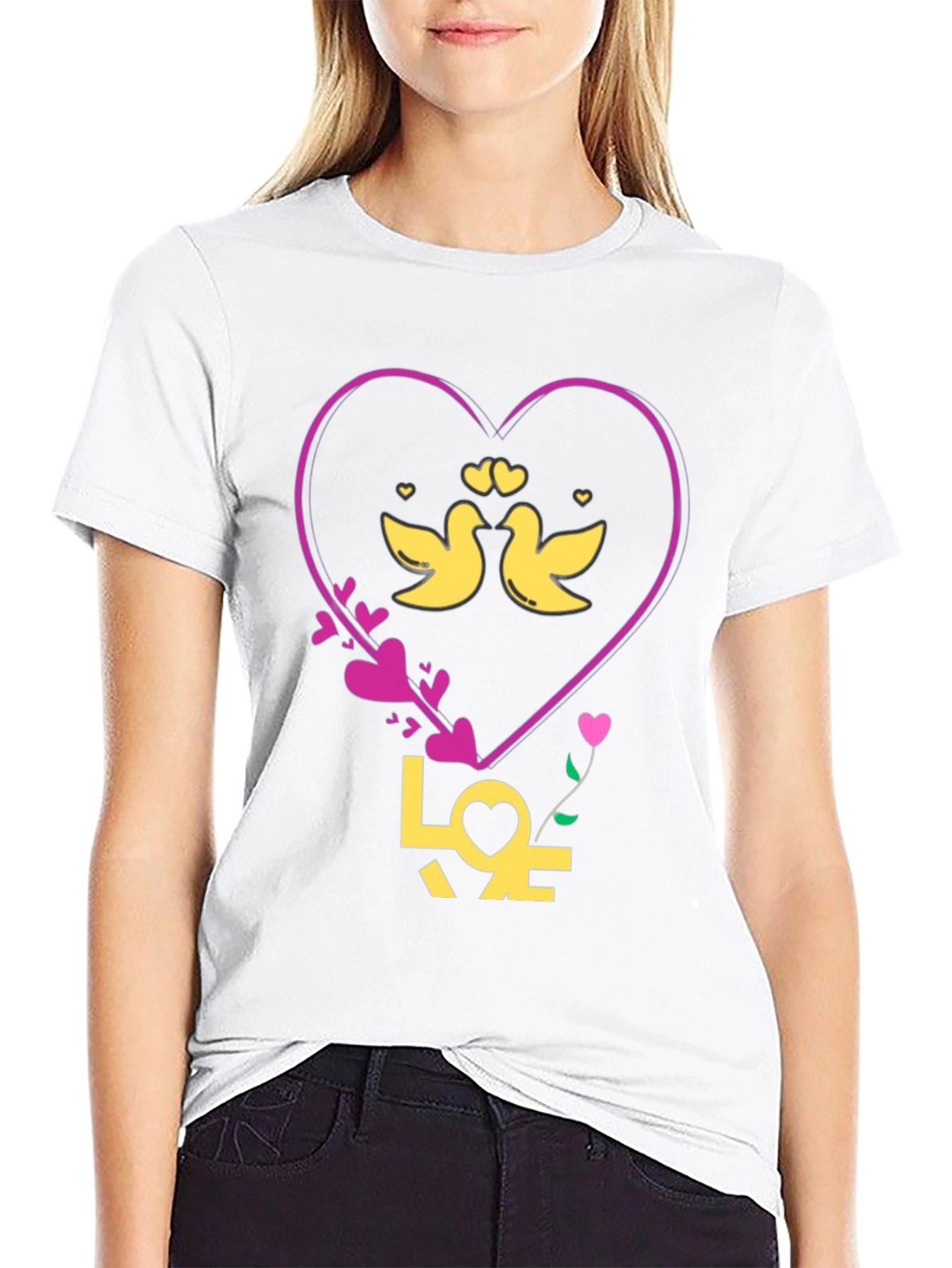 Love Birds Graphic Tee - Heart Design