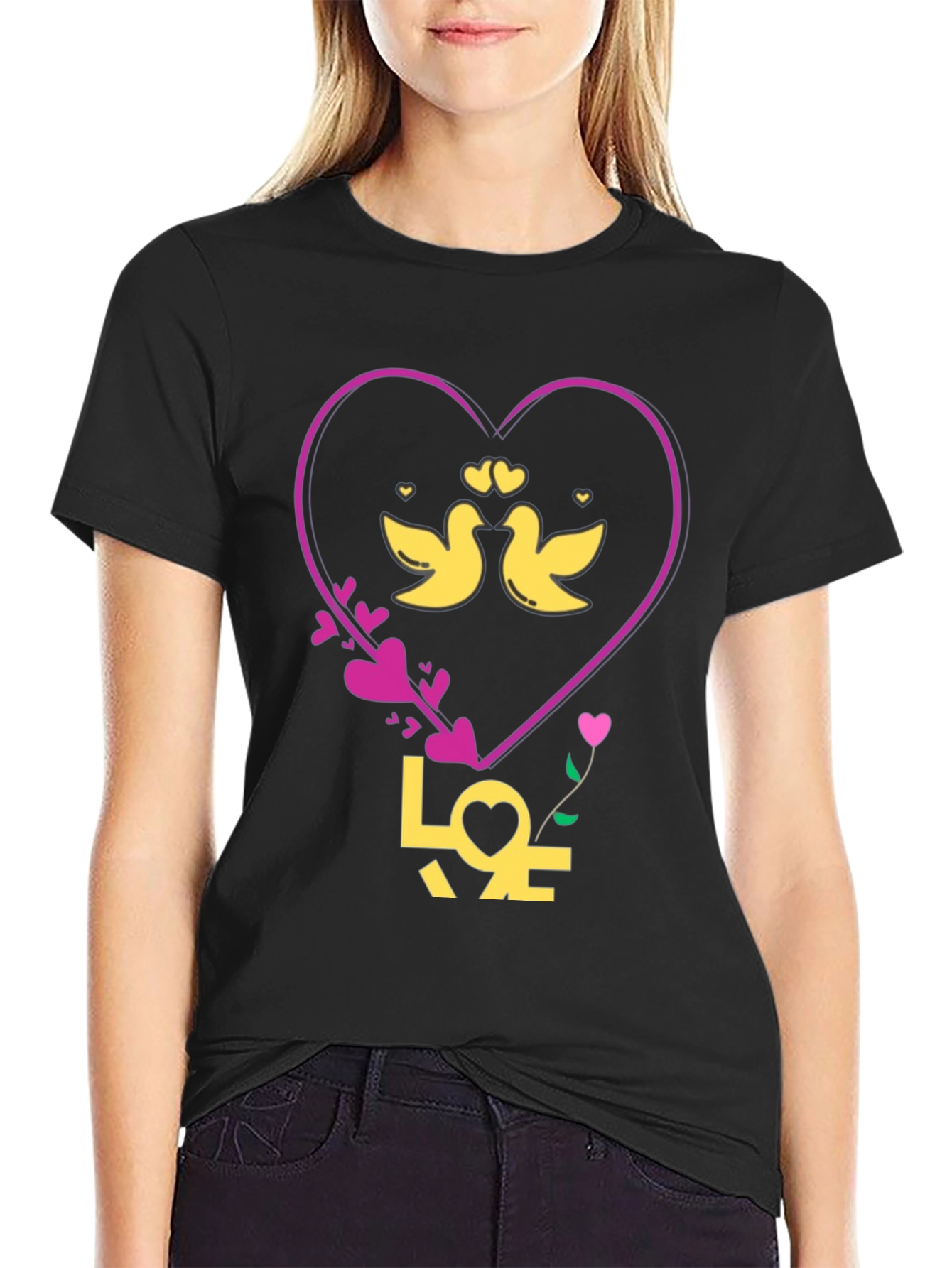 Love Birds Graphic Tee - Heart Design