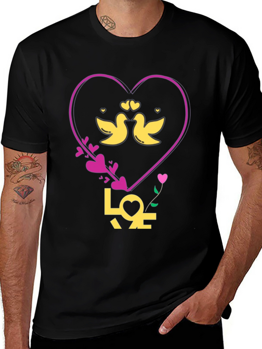 Love Birds Graphic Tee - Heart Design