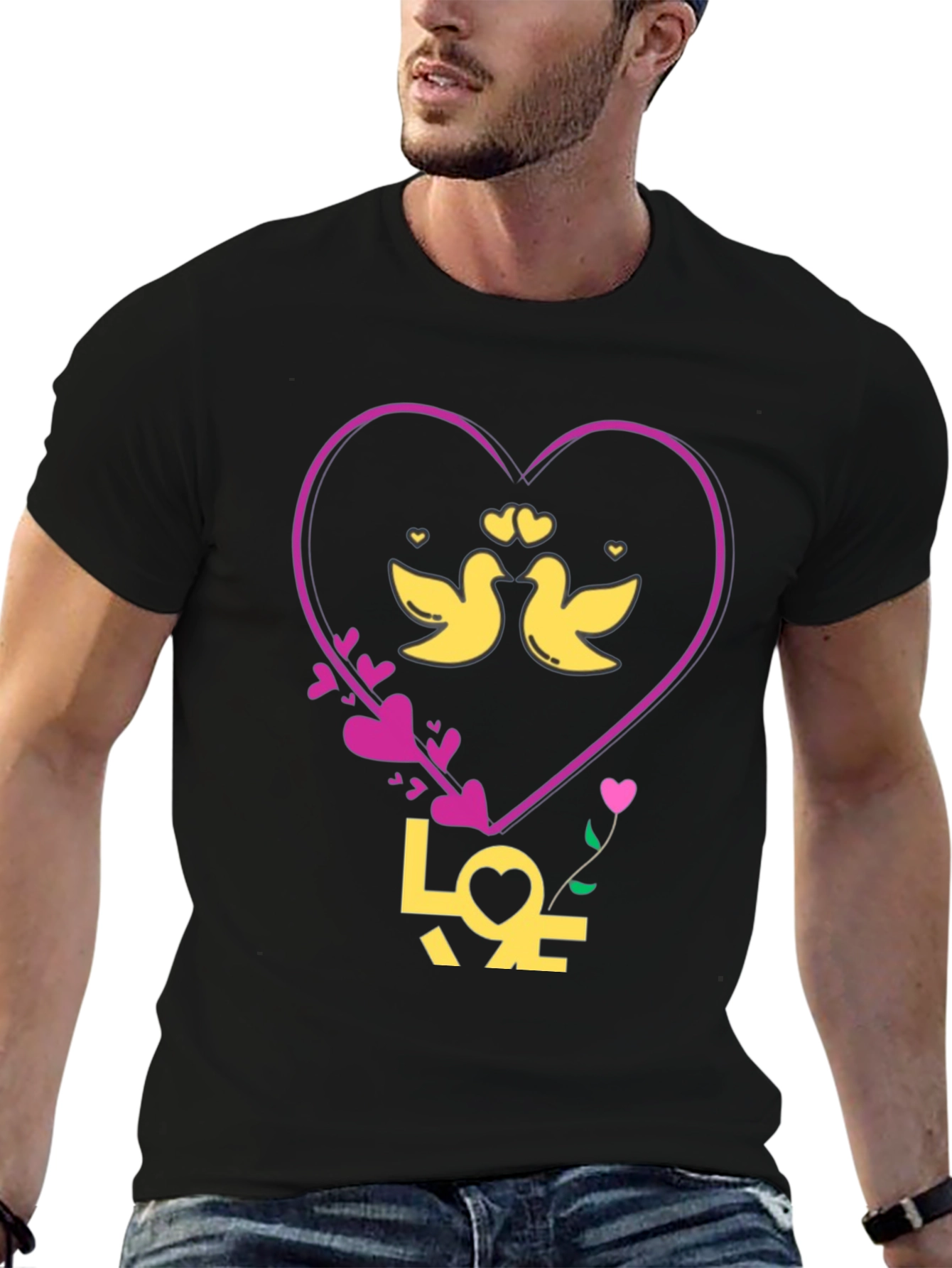Love Birds Graphic Tee - Heart Design