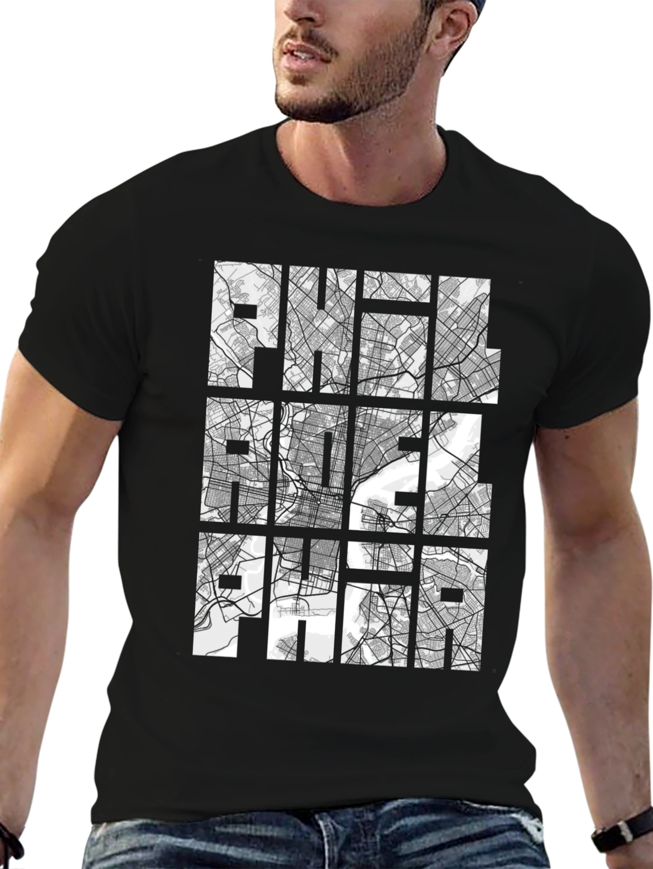 Philadelphia City Map Graphic Print T-Shirt