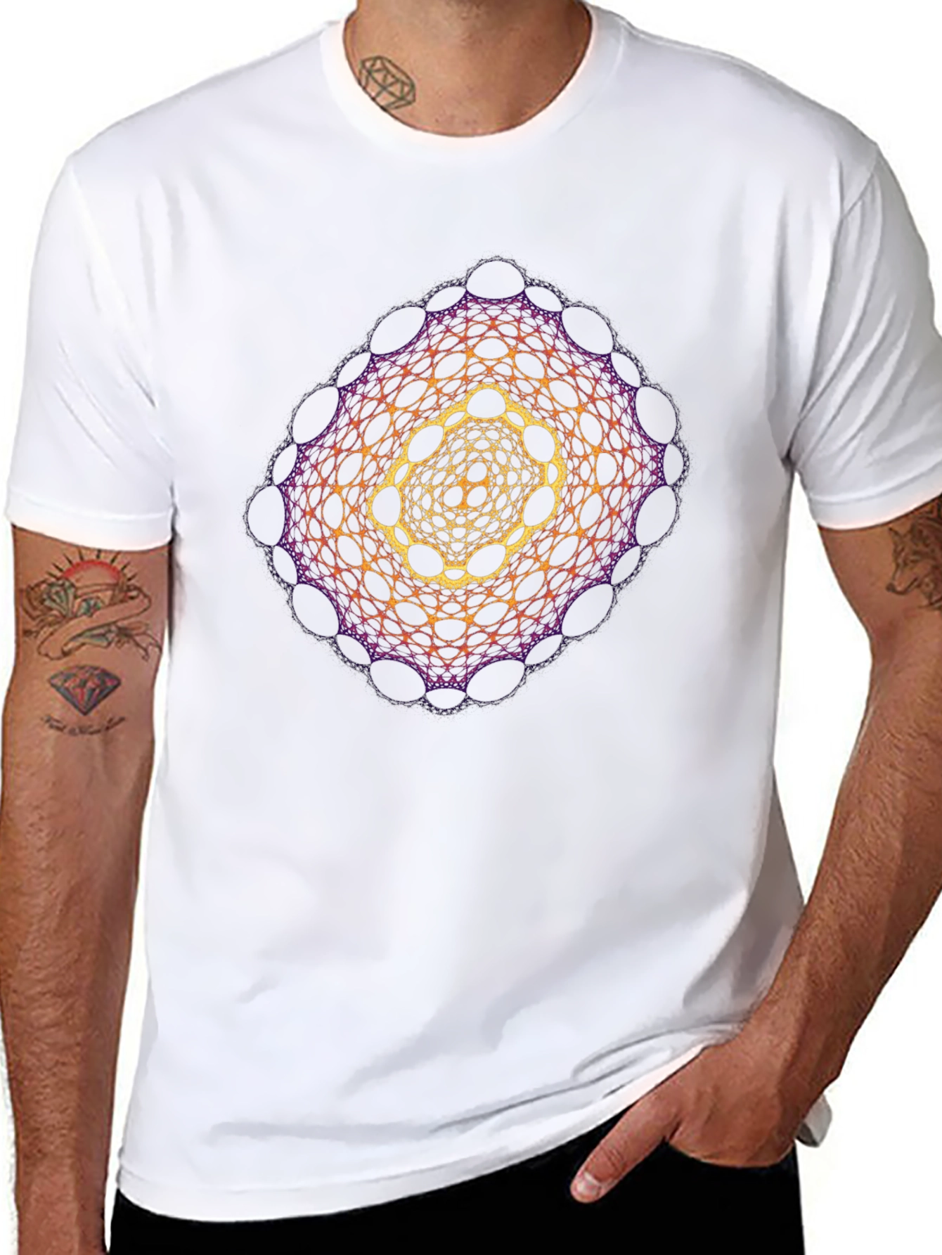 Geometric Mandala Print Black T-Shirt