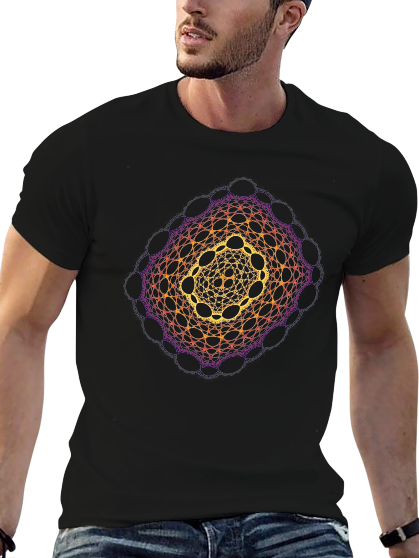 Geometric Mandala Print Black T-Shirt