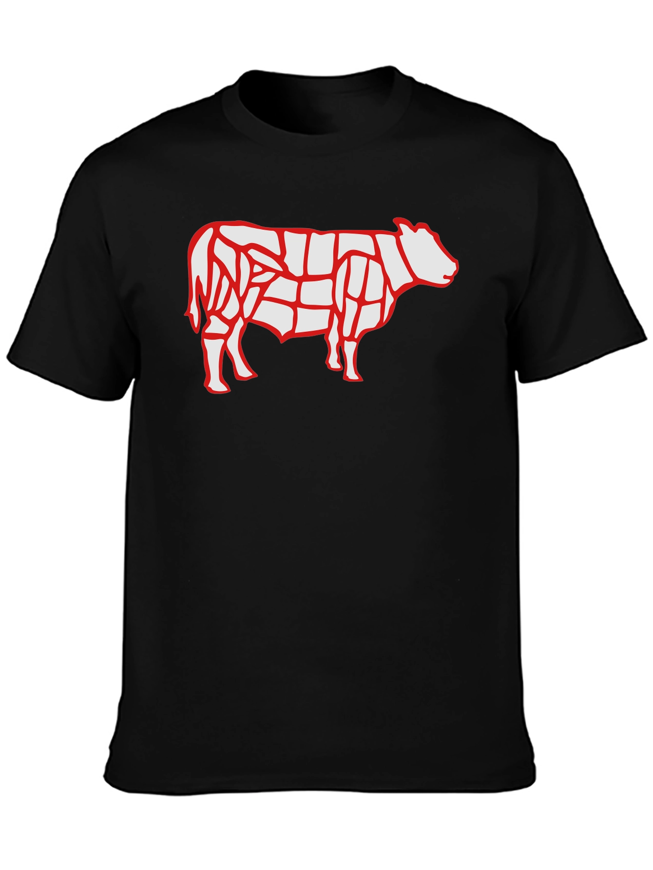 Butcher Chart Cow Graphic Tee - Black Cotton T-Shirt