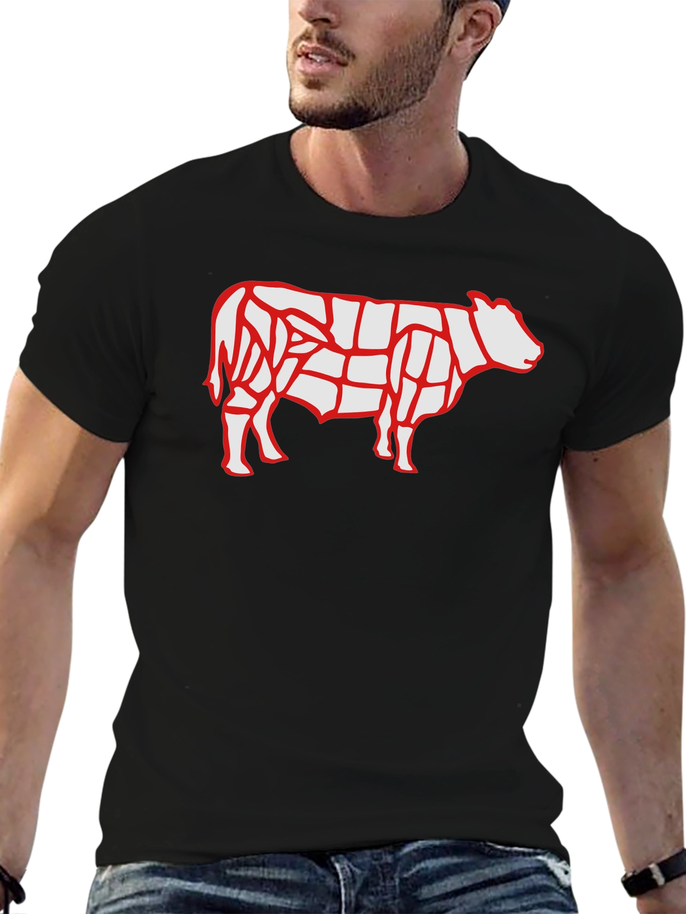 Butcher Chart Cow Graphic Tee - Black Cotton T-Shirt