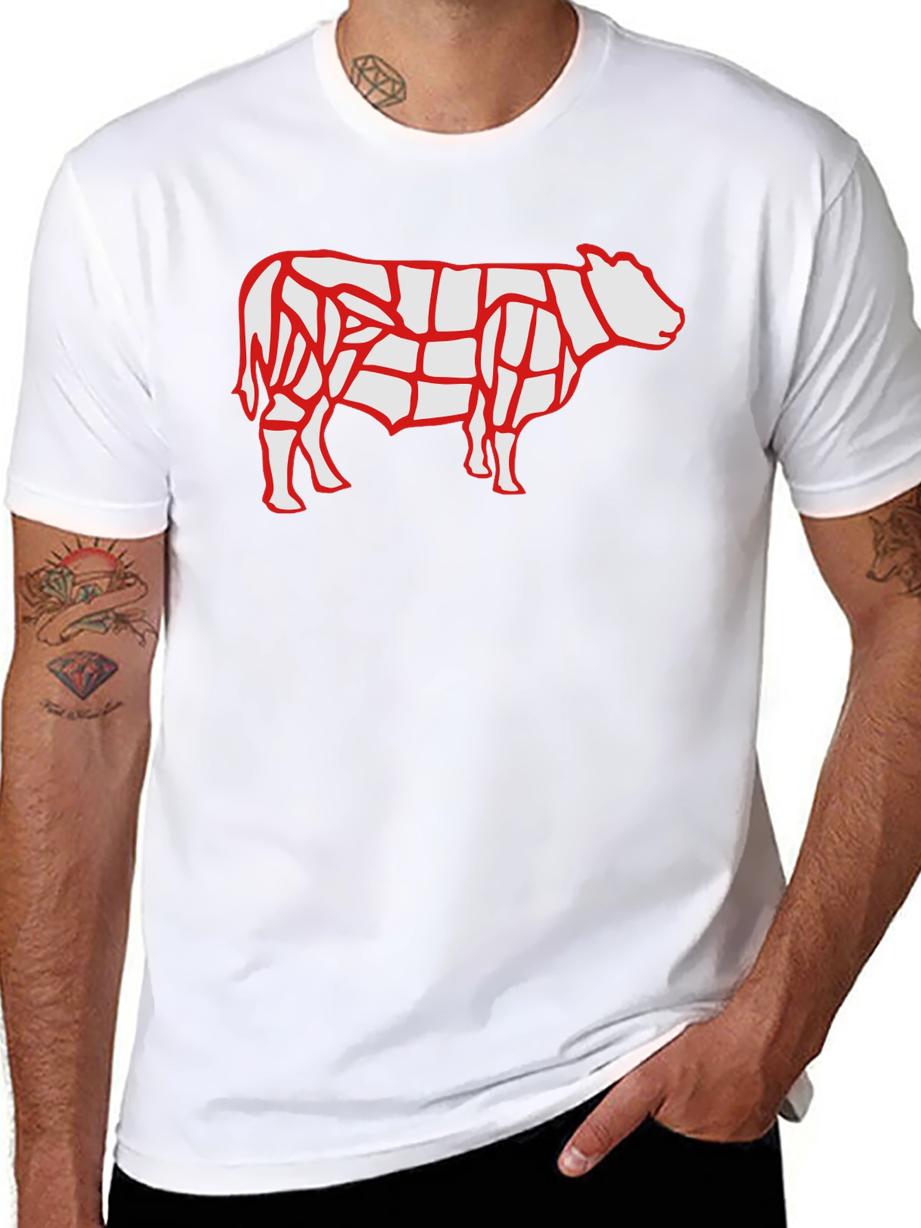 Butcher Chart Cow Graphic Tee - Black Cotton T-Shirt