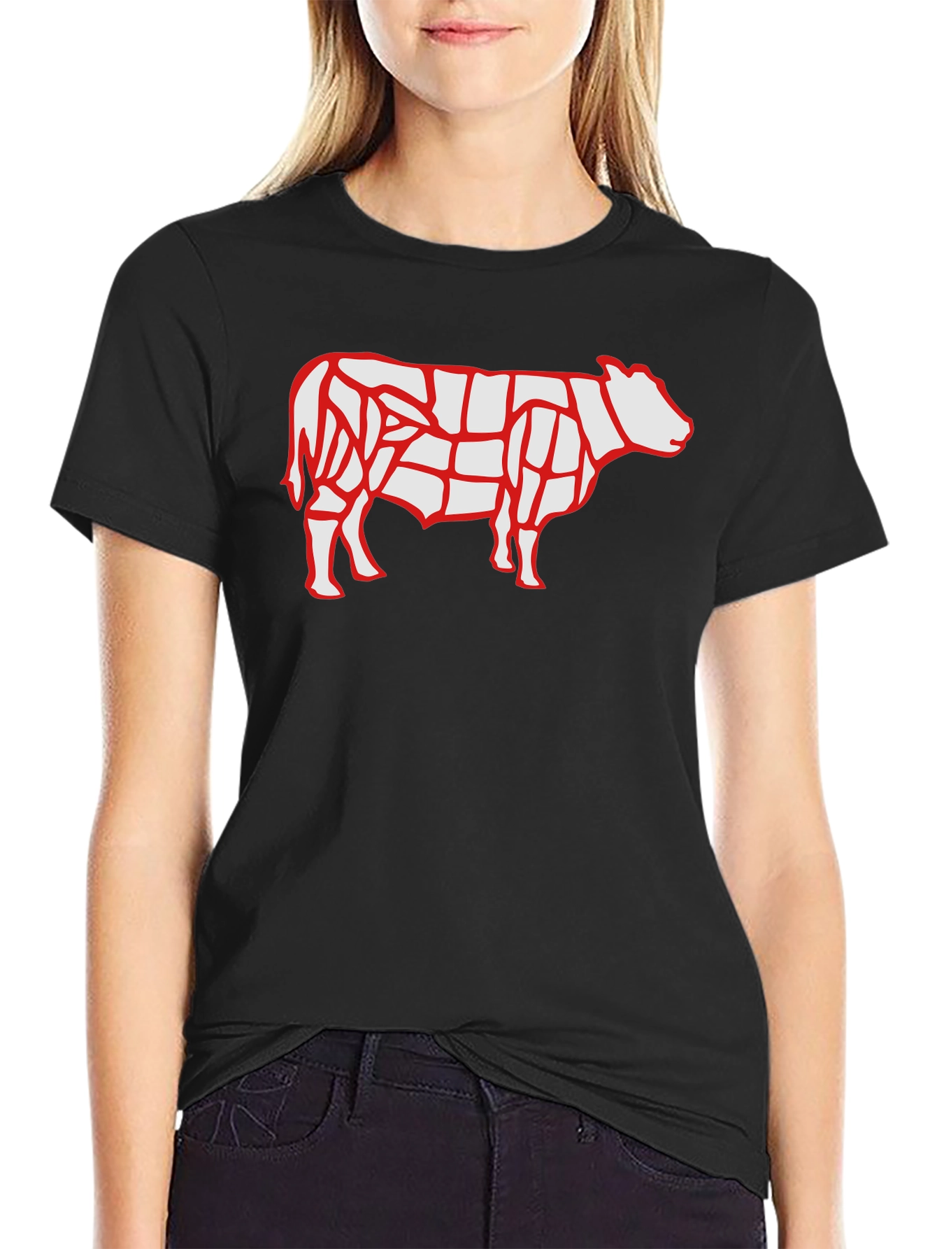 Butcher Chart Cow Graphic Tee - Black Cotton T-Shirt
