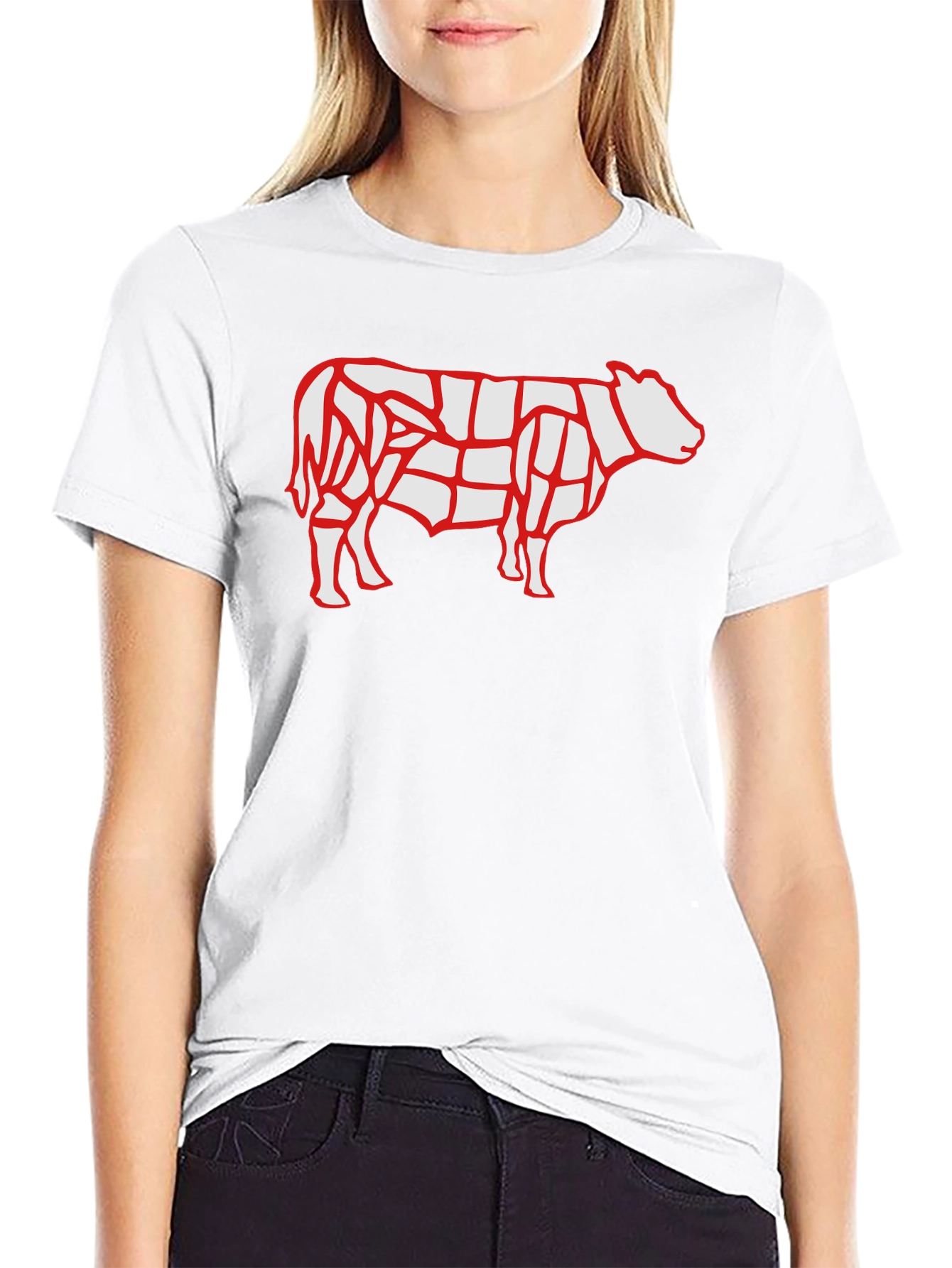 Butcher Chart Cow Graphic Tee - Black Cotton T-Shirt