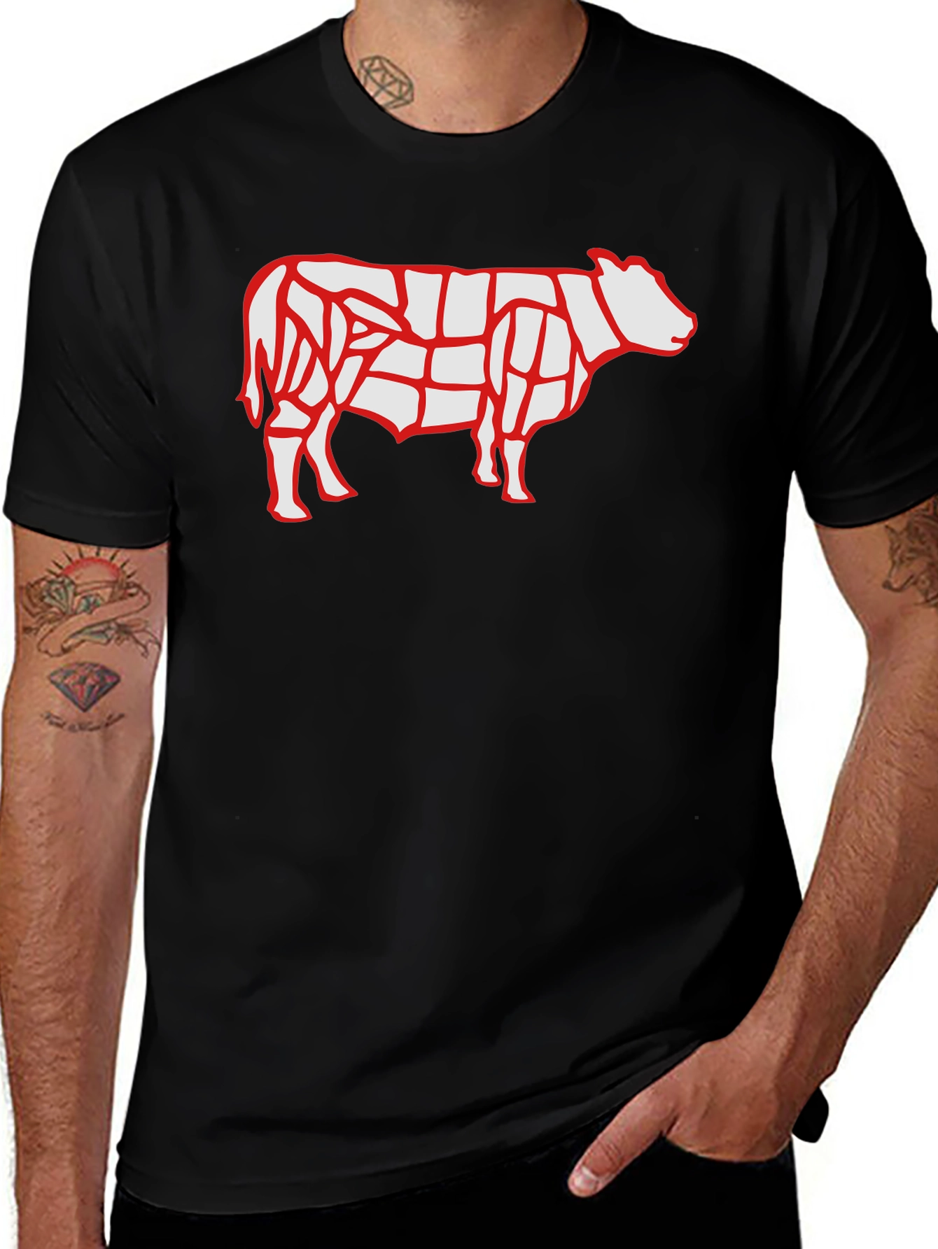 Butcher Chart Cow Graphic Tee - Black Cotton T-Shirt