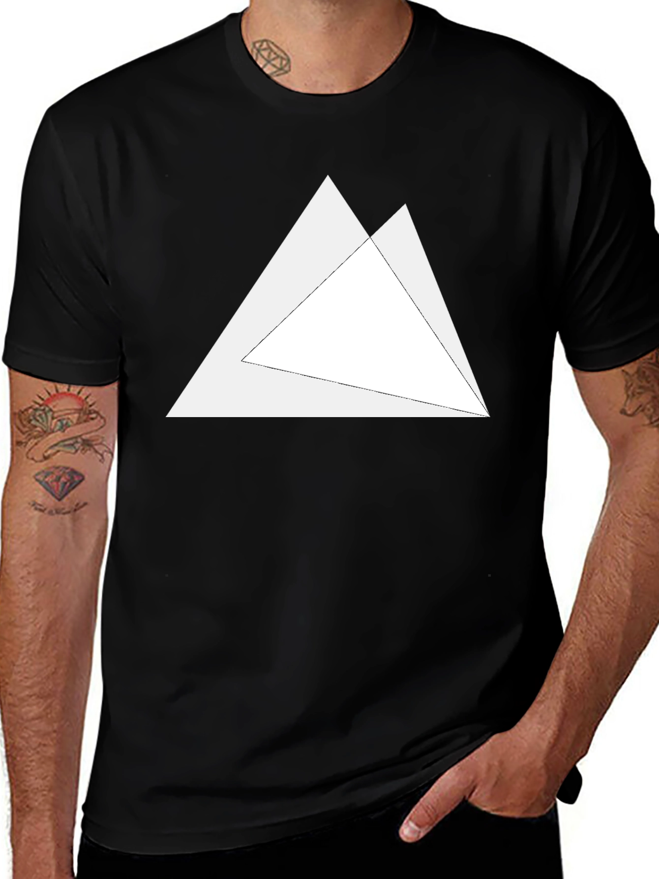Mens Black T-Shirt with Geometric Triangle Design