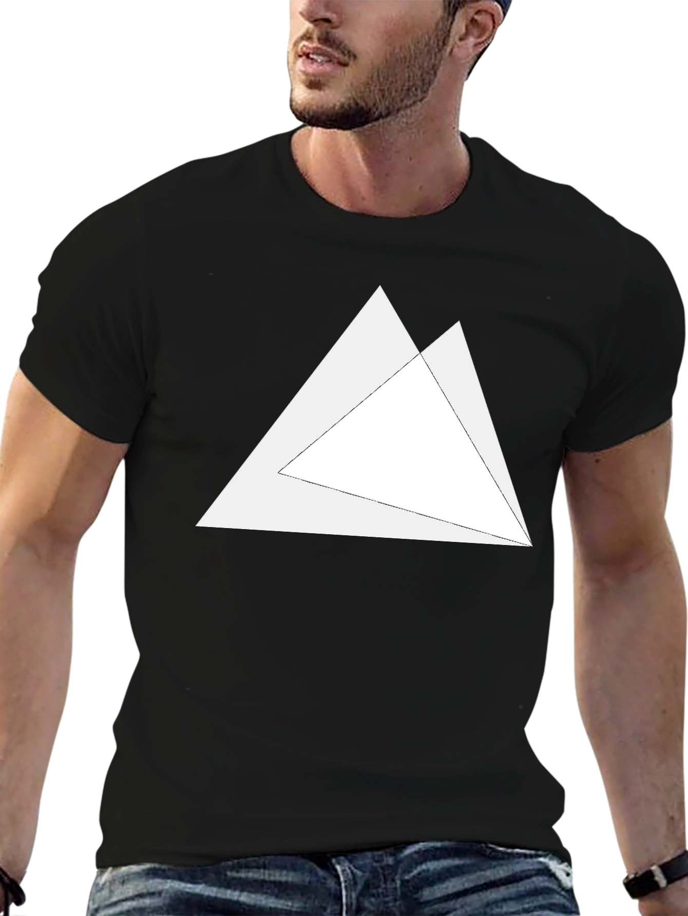 Mens Black T-Shirt with Geometric Triangle Design