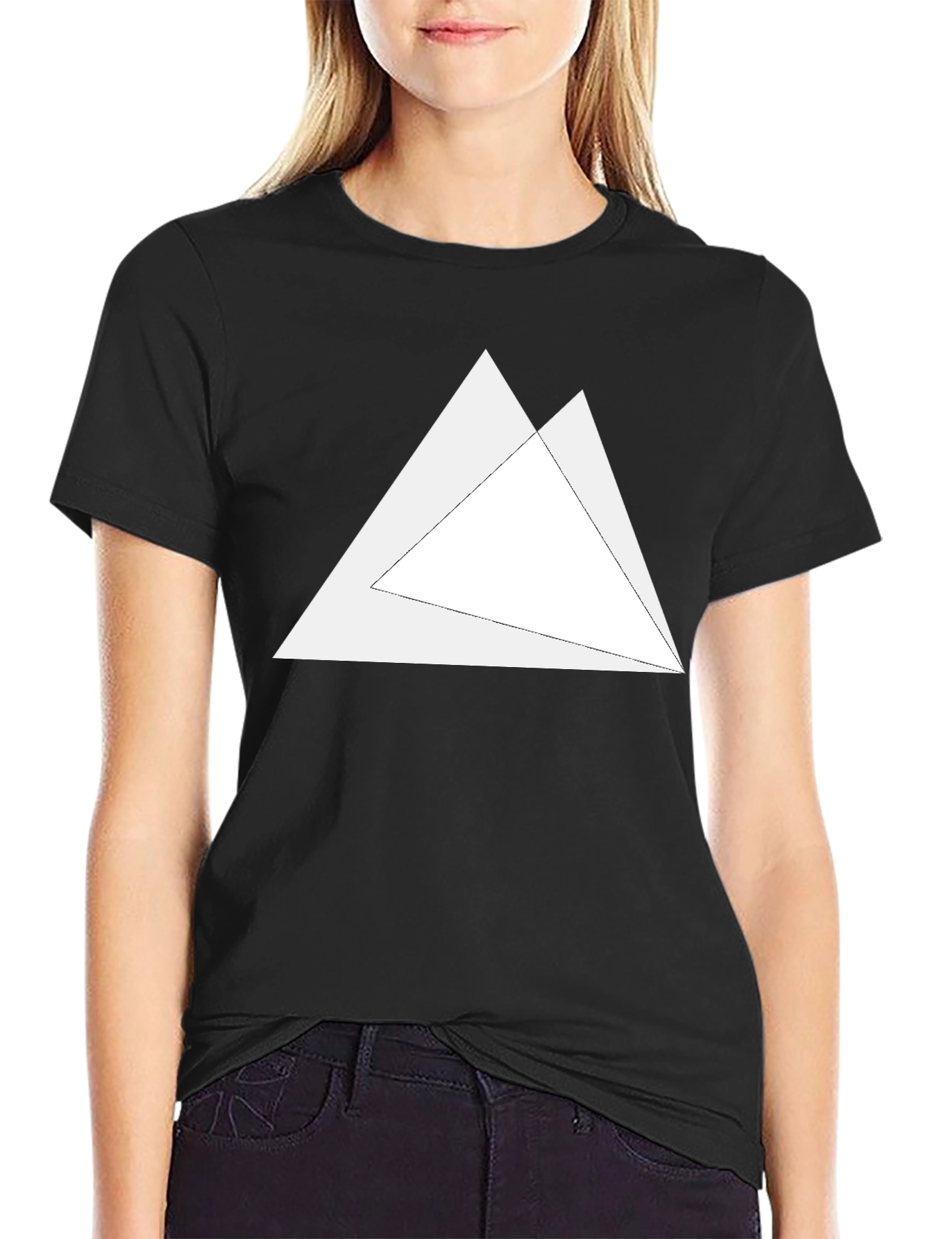 Mens Black T-Shirt with Geometric Triangle Design