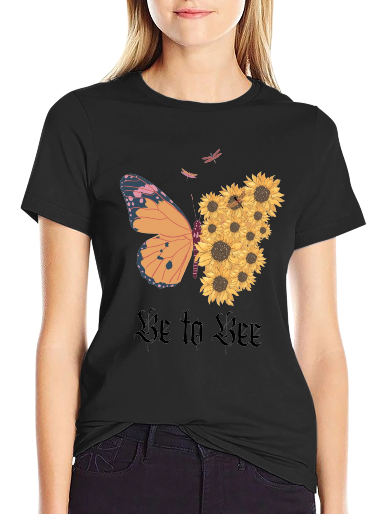 Butterfly Sunflower Graphic Tee - Nature Inspired T-Shirt